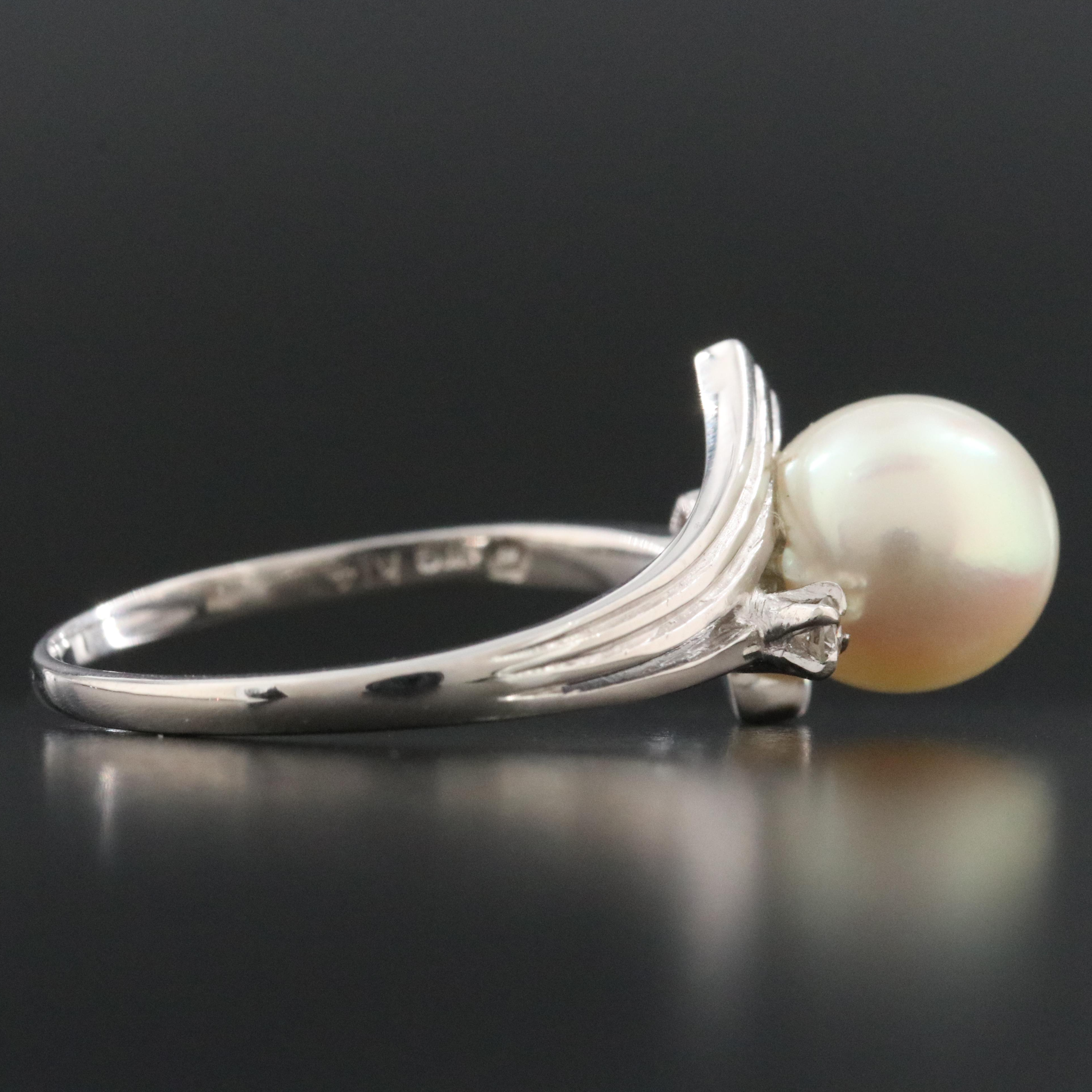 Mikimoto 14K Bypass Pearl and Diamond Ring