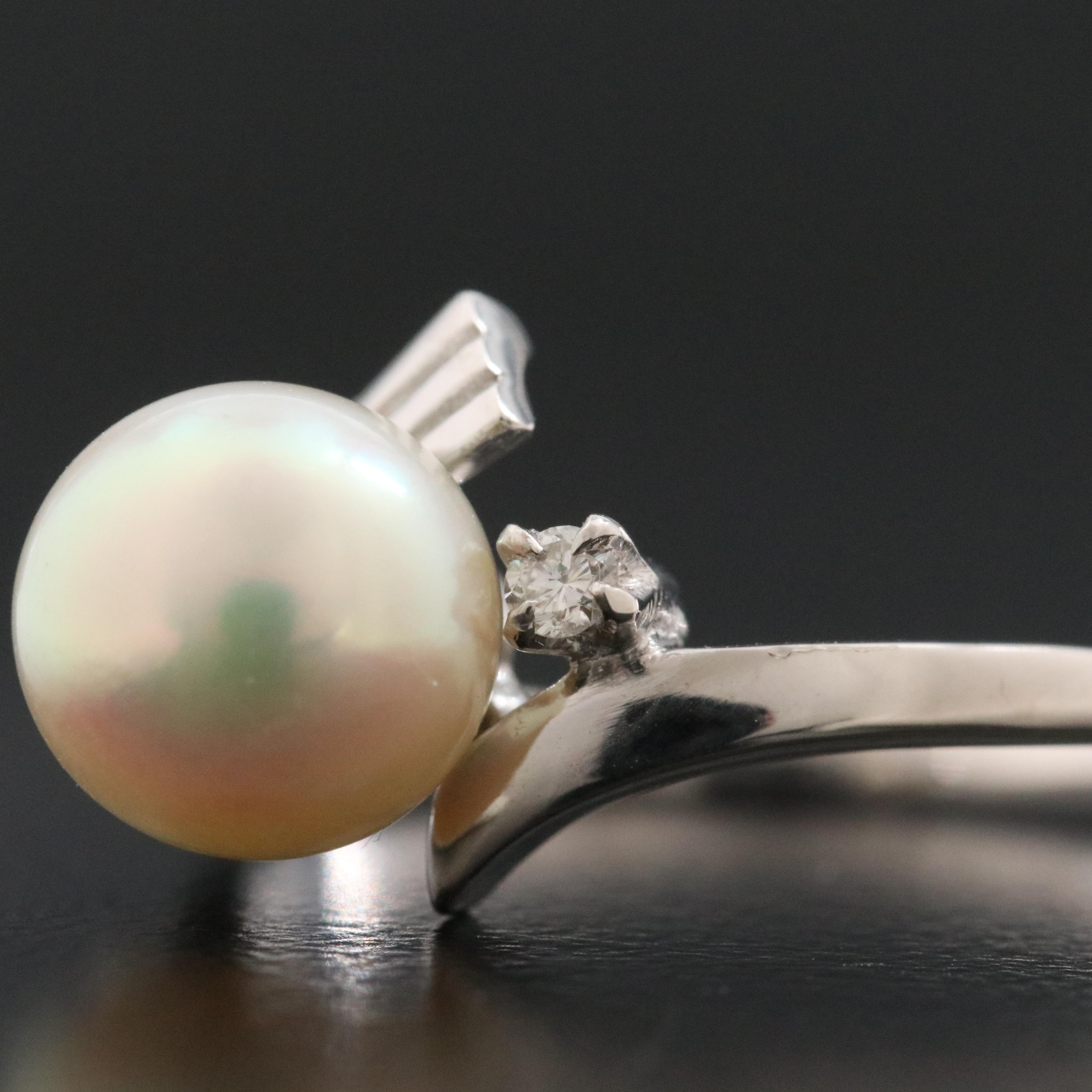 Mikimoto 14K Bypass Pearl and Diamond Ring