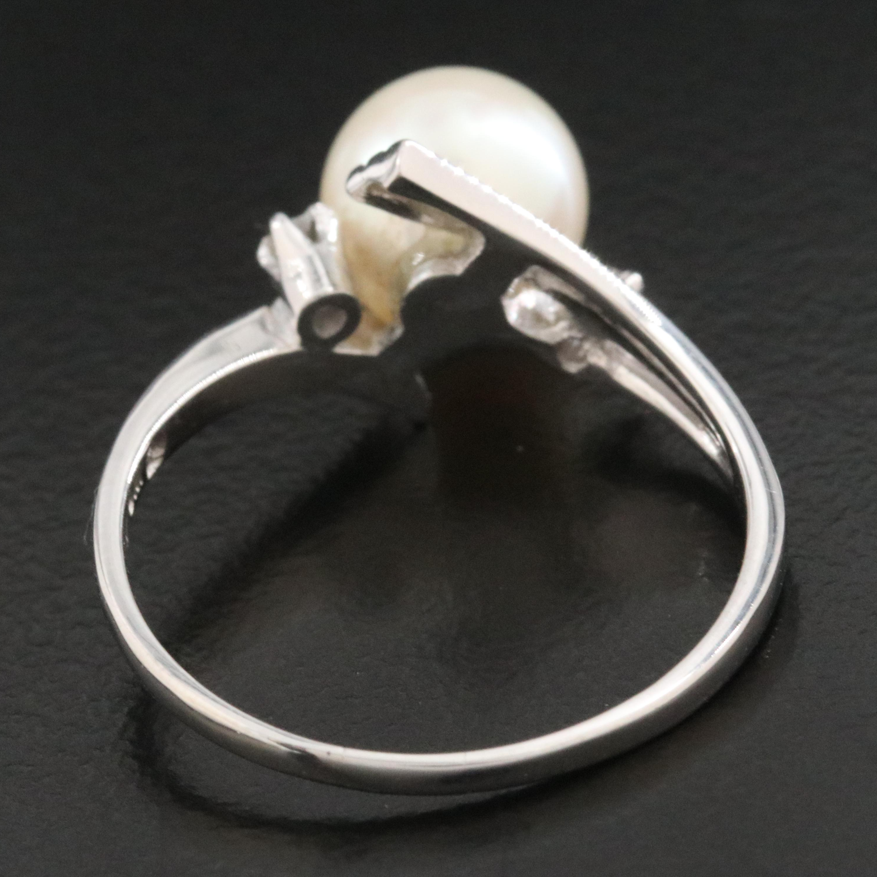 Mikimoto 14K Bypass Pearl and Diamond Ring