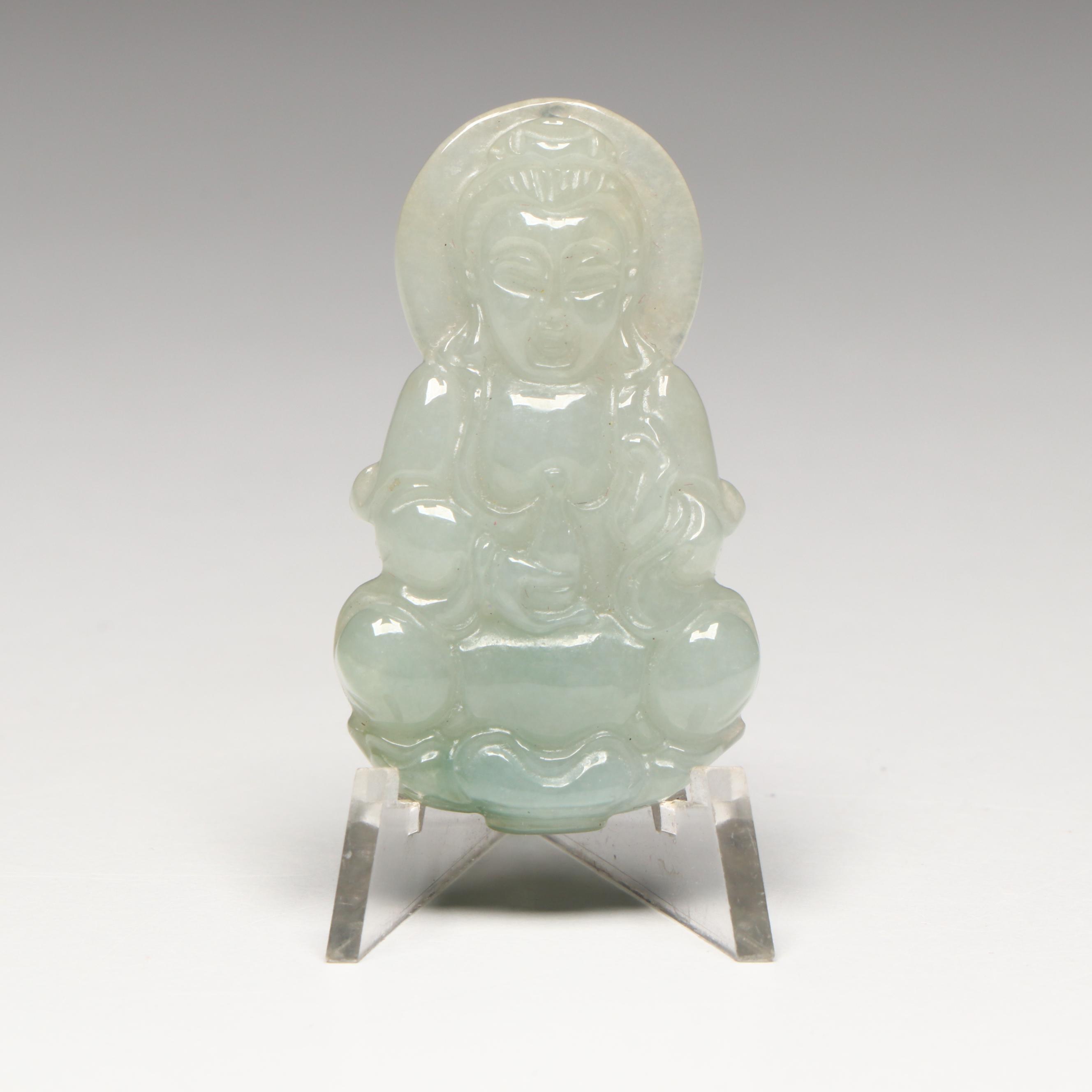 Chinese Carved Jadeite Buddha Pendant