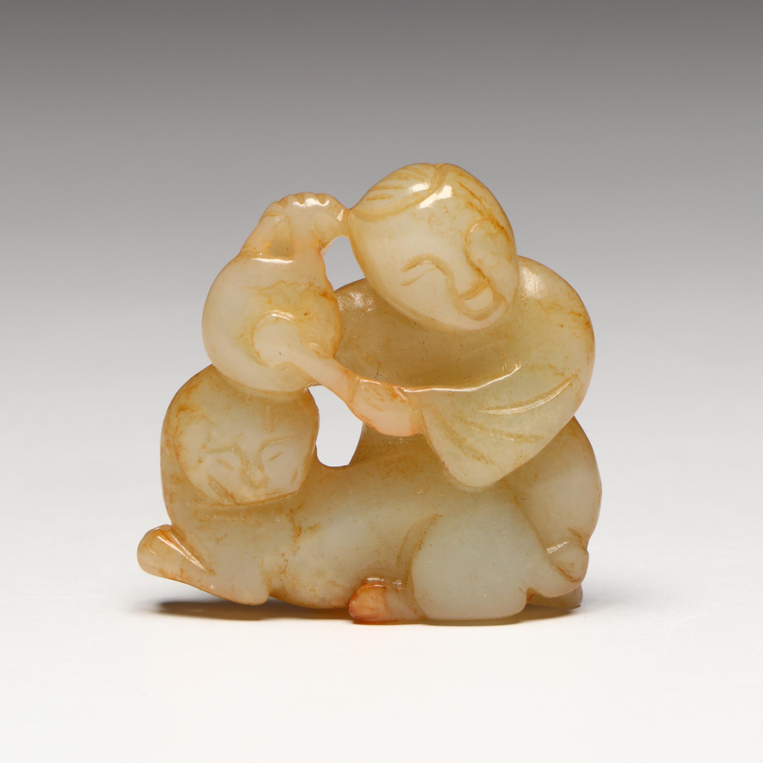 Chinese Carved Serpentine Figural Group