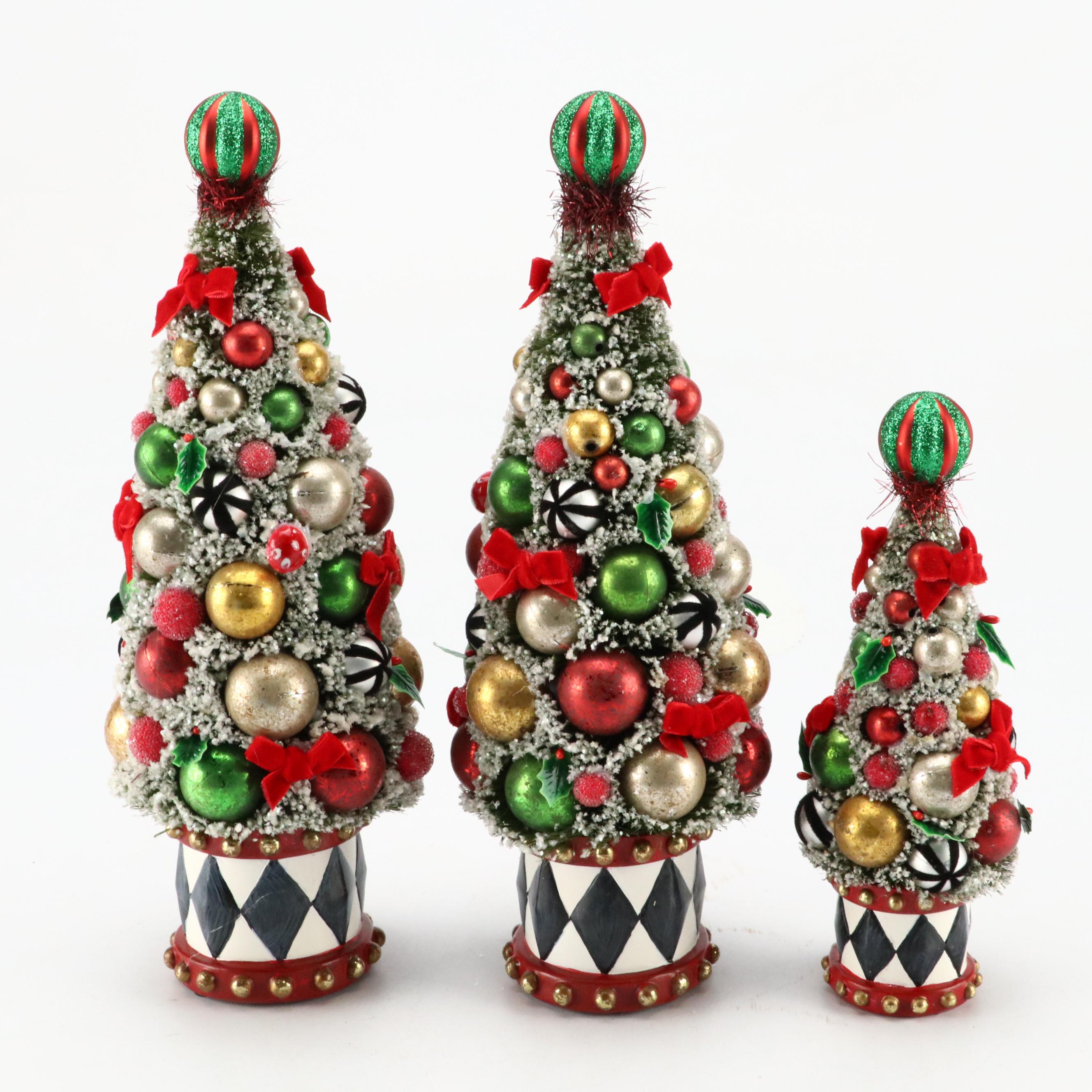 MacKenzie-Childs "Jolly Holiday" Bottle Brush Tabletop Christmas Trees