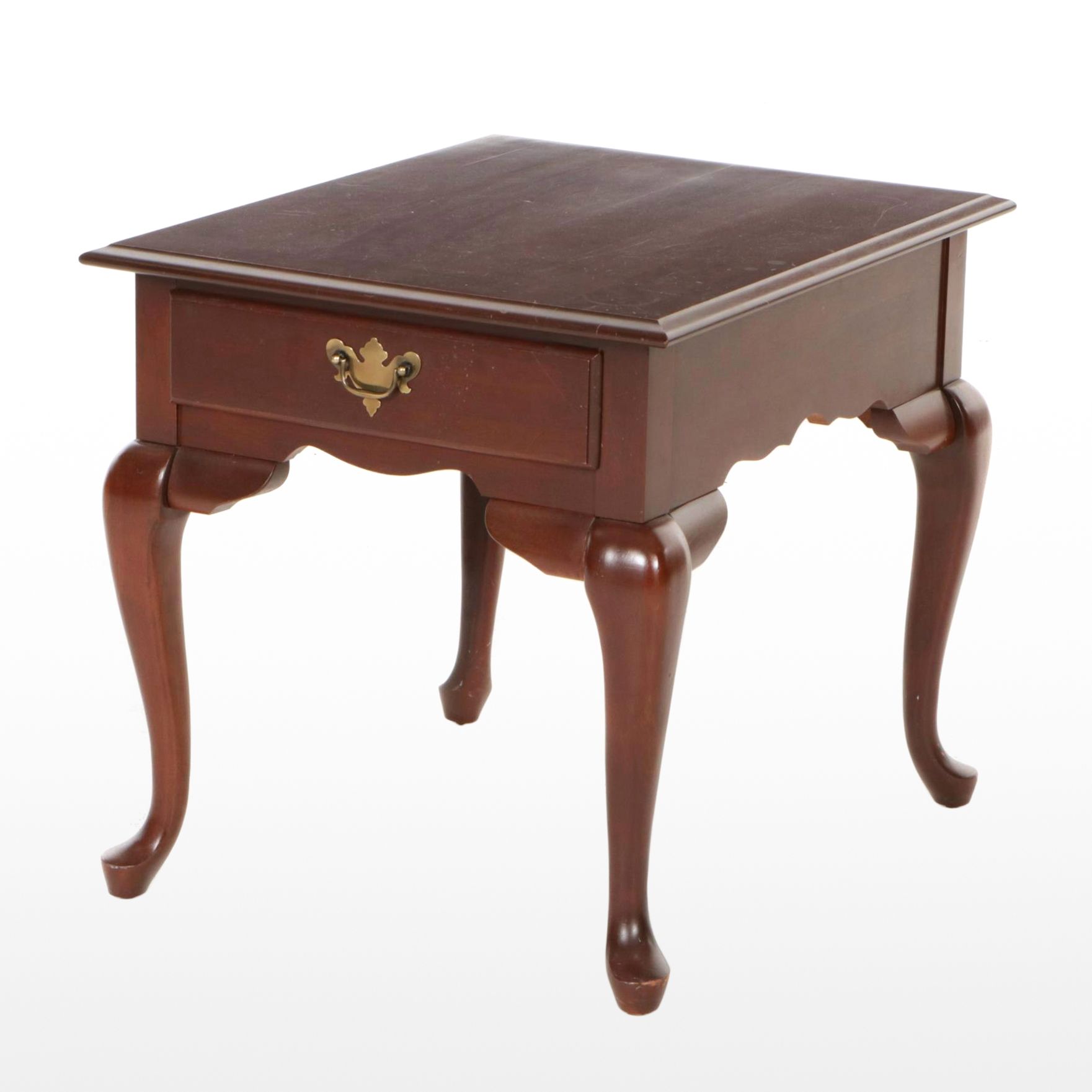 Broyhill Queen Anne Style Cherry End Table, Late 20th Century