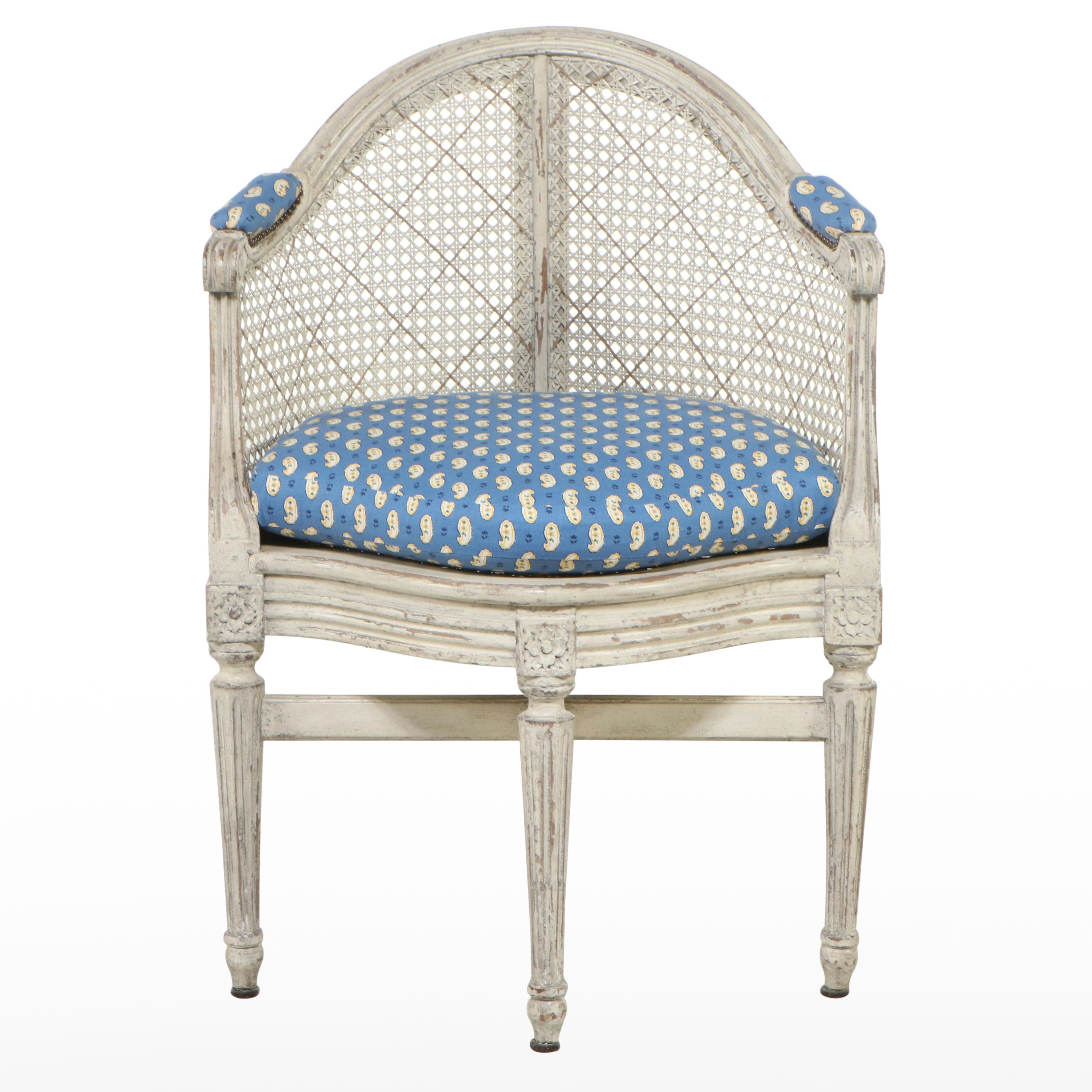 French Provincial Style Cane Back Corner Chair, 20th Century