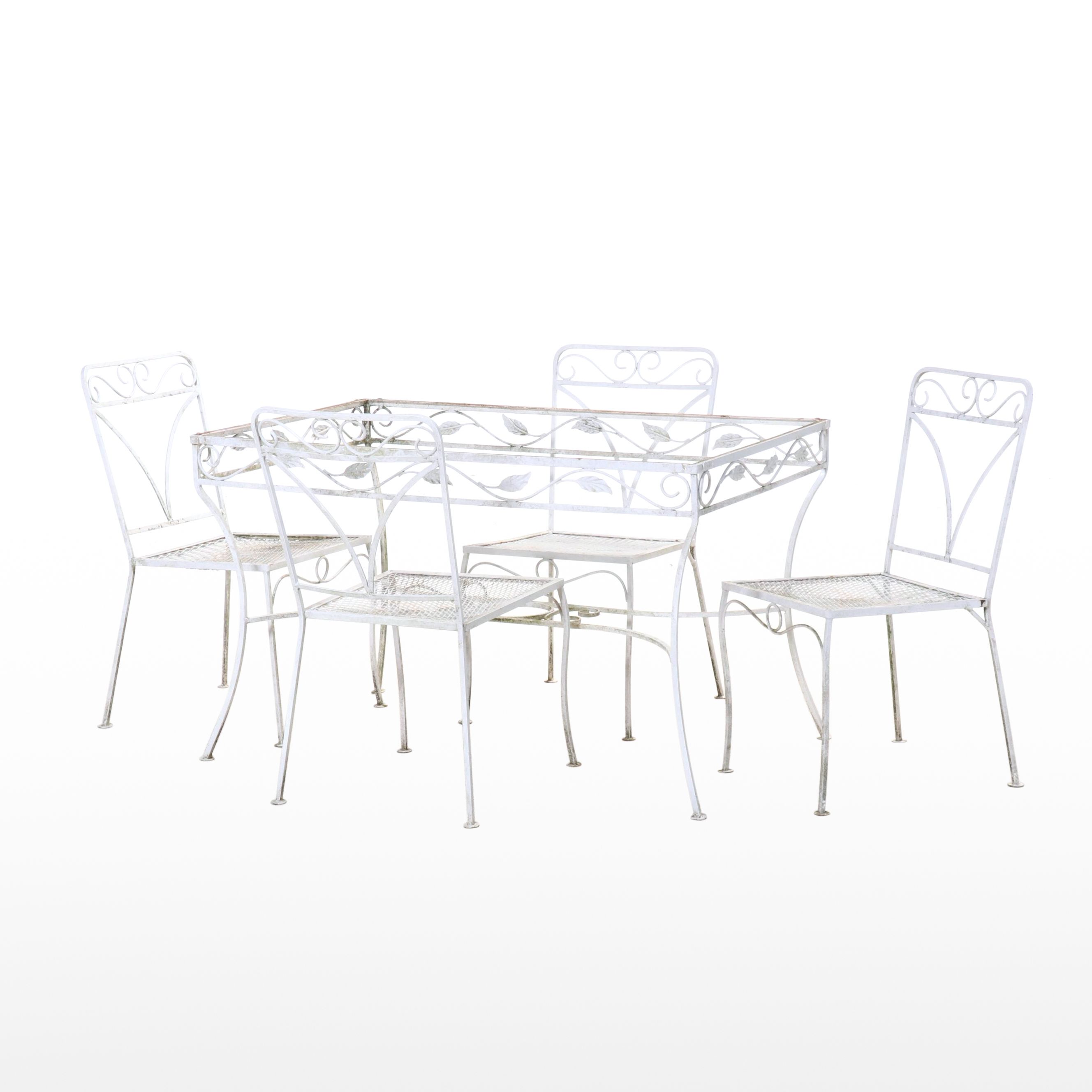 Five-Piece White-Painted Wrought Iron Patio Dining Set, Late 20th Century