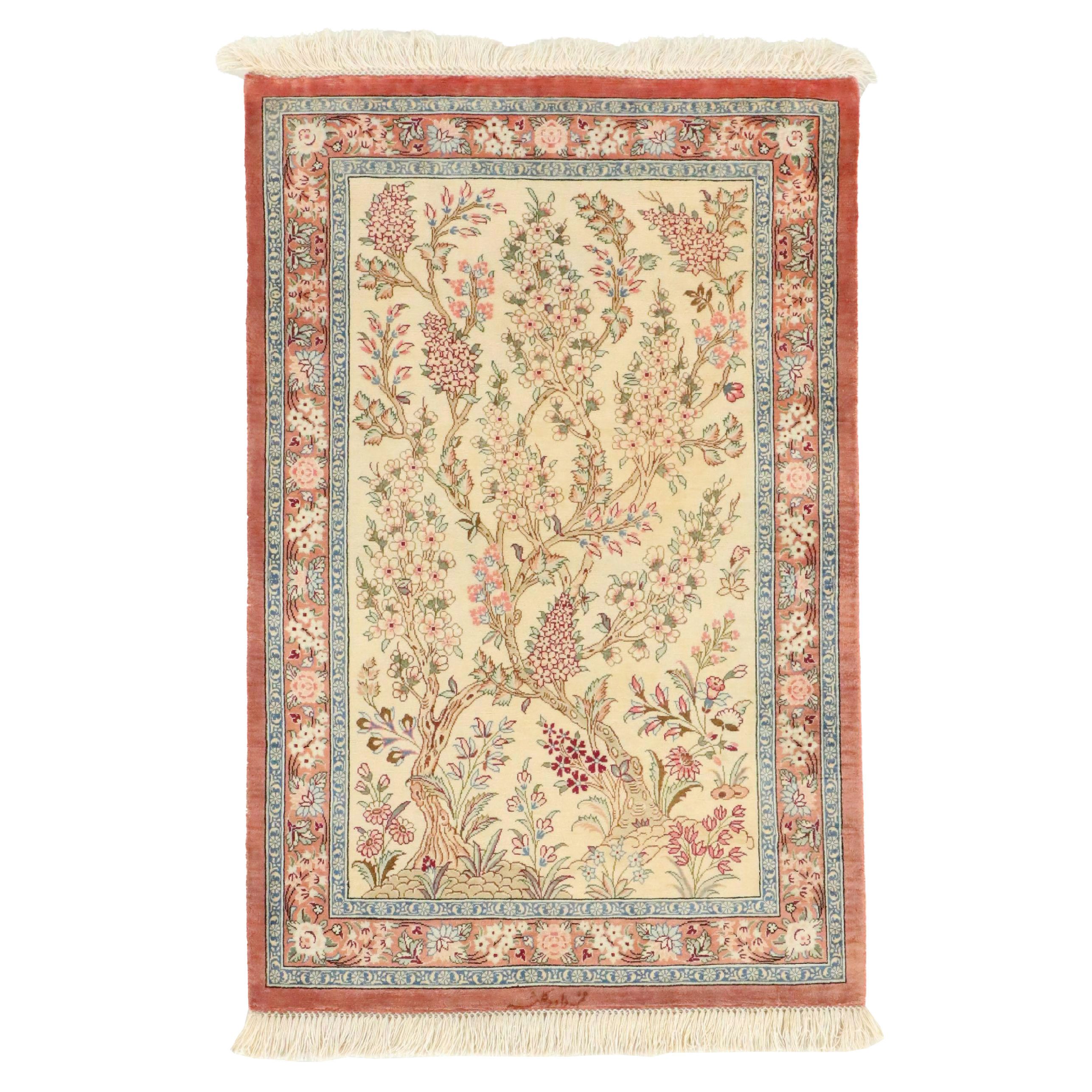 1'10 x 3'1 Hand-Knotted Persian Nain Silk Accent Rug