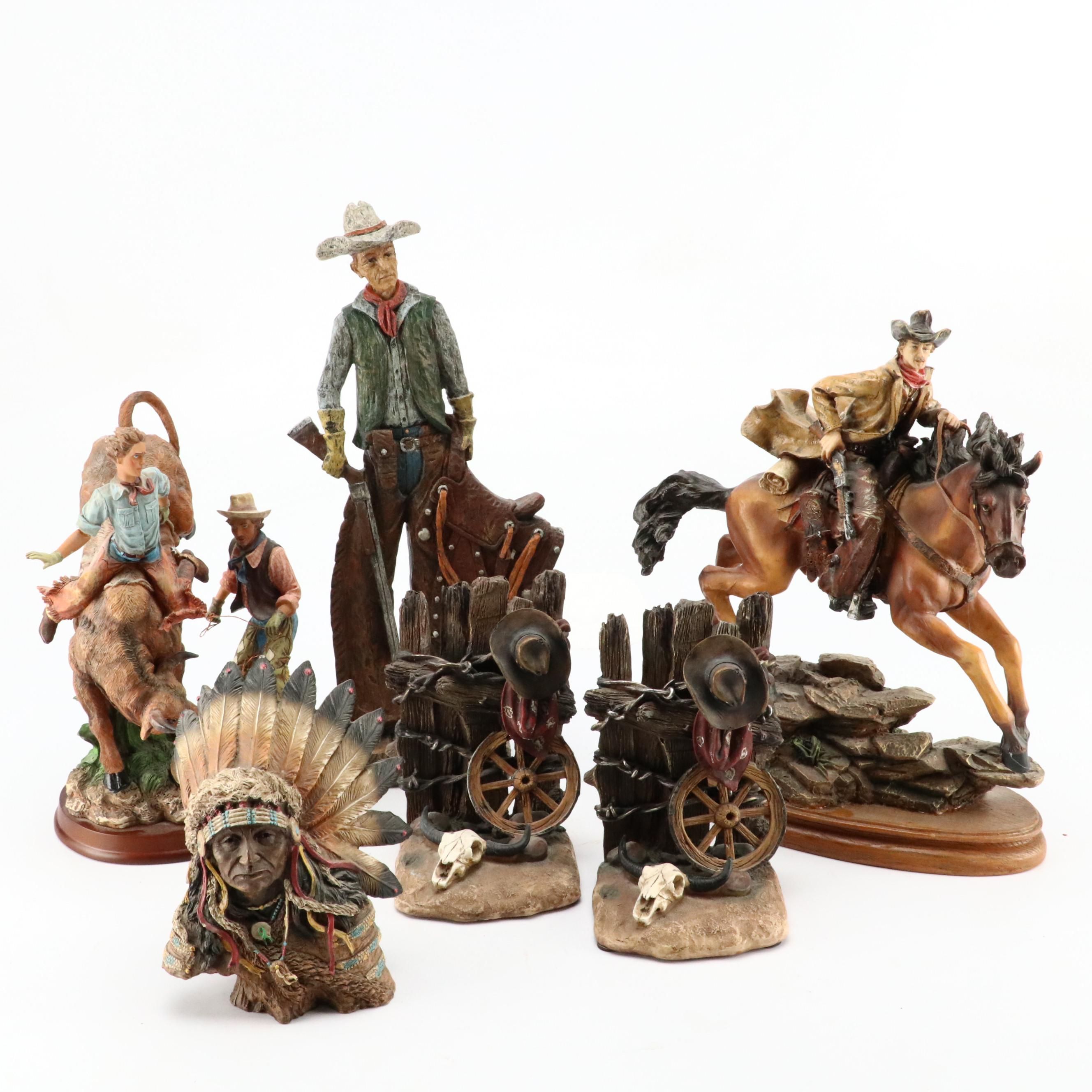 Cowboy and Horse, Bull Rider with Other Figurines and Bookends