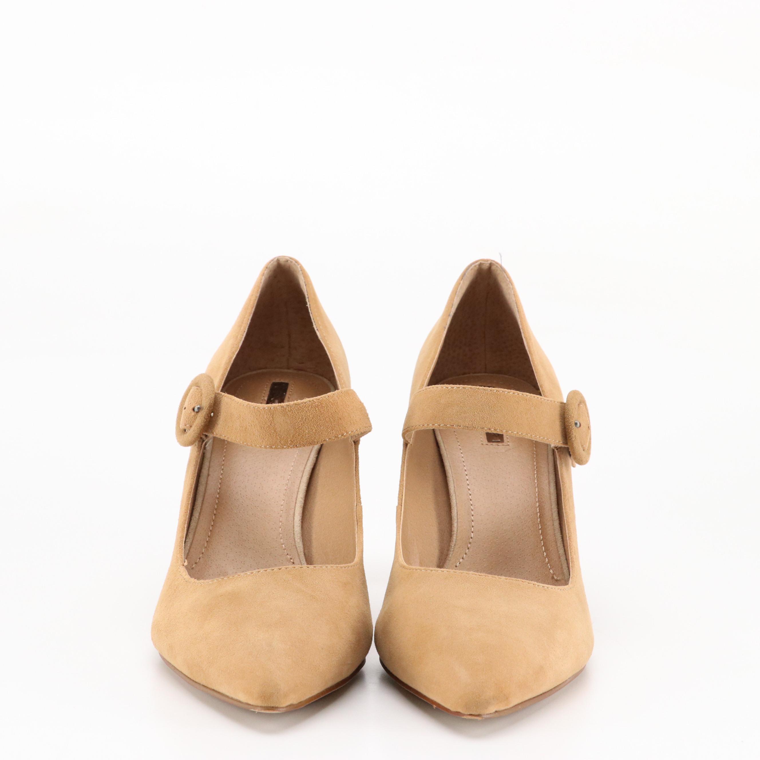 Tahari Beige Suede Buckle-Strap Pumps, J.Crew Metallic Leather Ankle Strap Heels