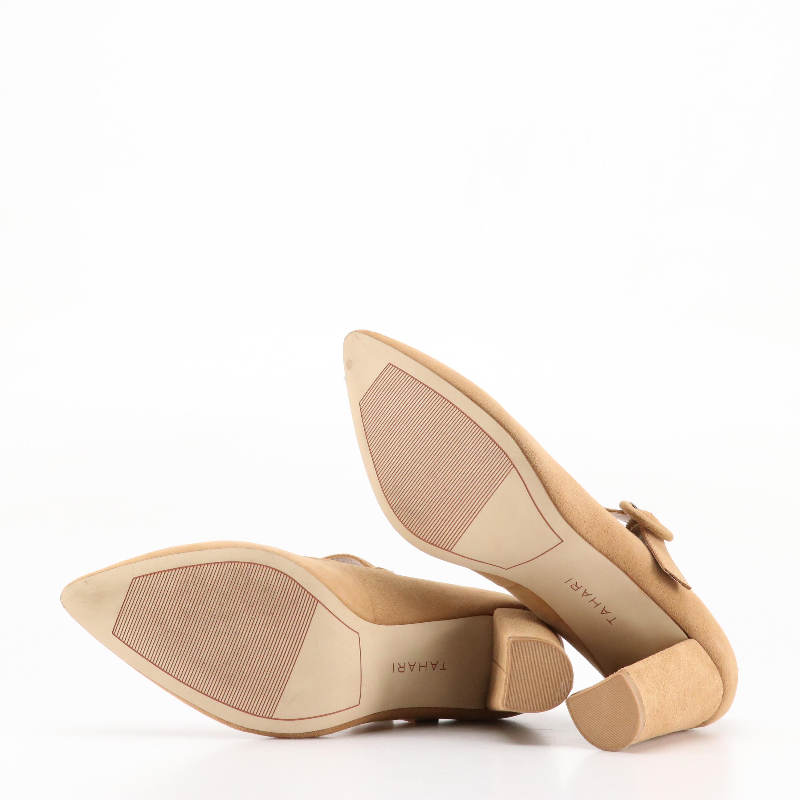 Tahari Beige Suede Buckle-Strap Pumps, J.Crew Metallic Leather Ankle Strap Heels