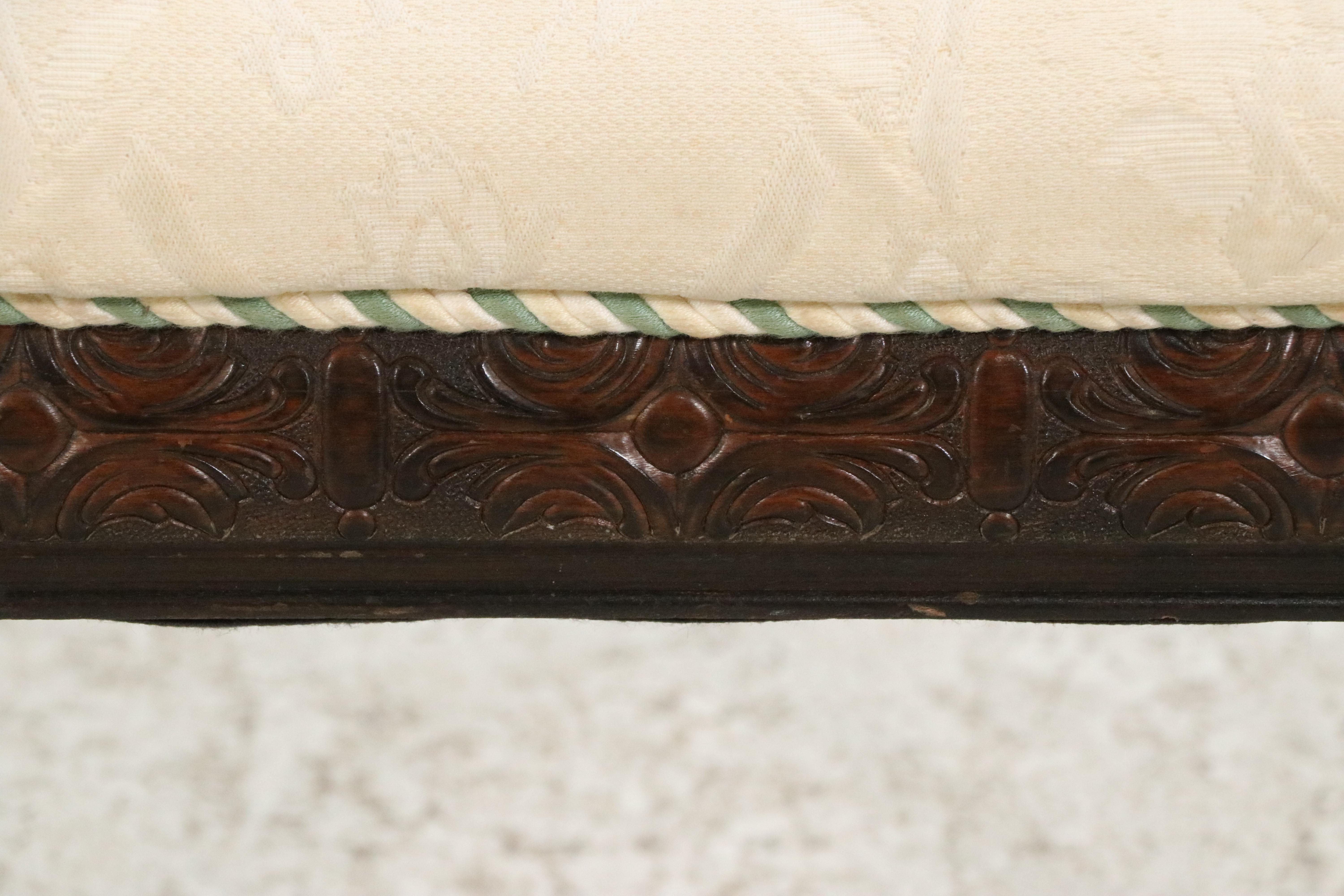 Queen Anne Style Upholstered Wood Bench, 20th Century