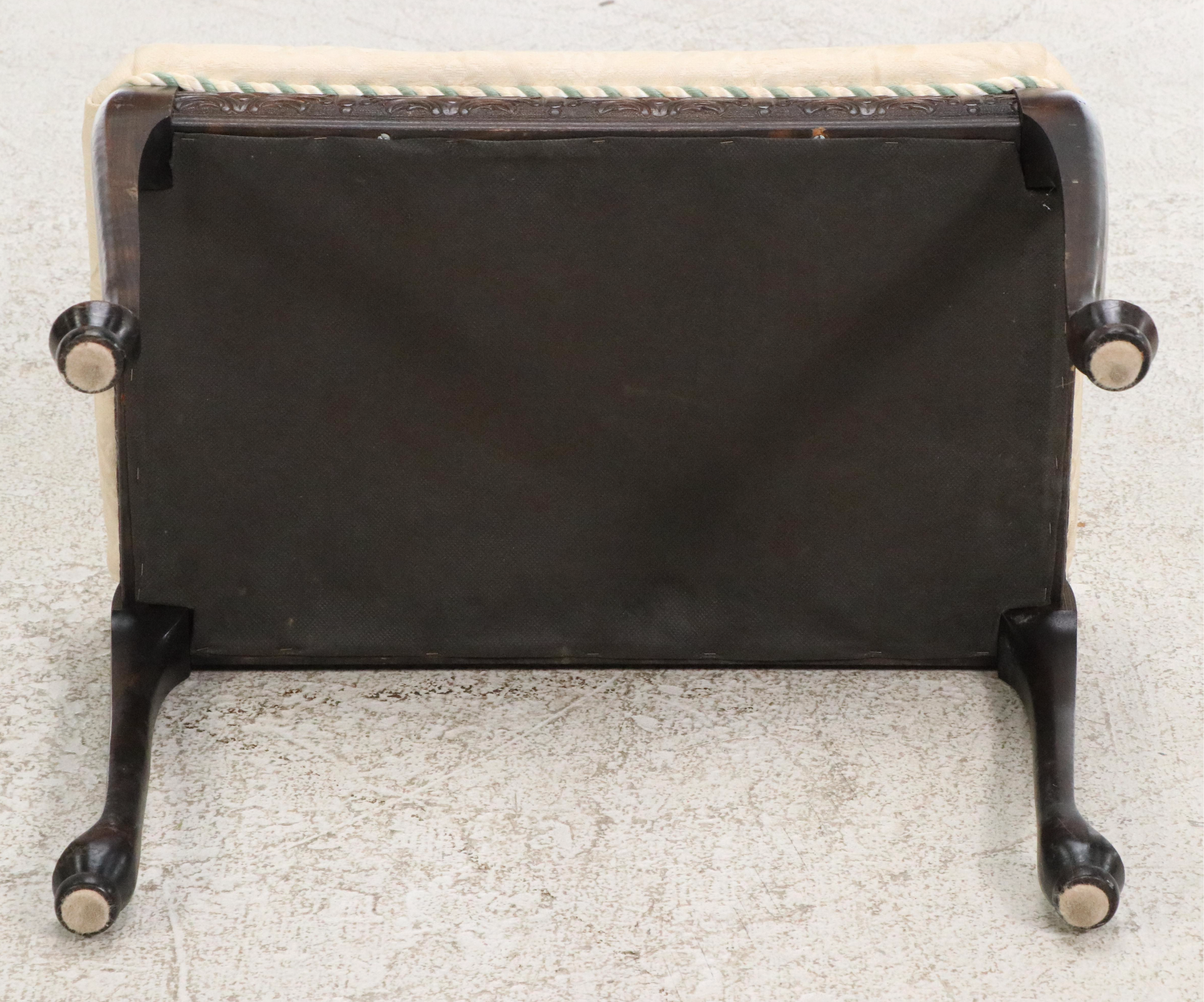 Queen Anne Style Upholstered Wood Bench, 20th Century