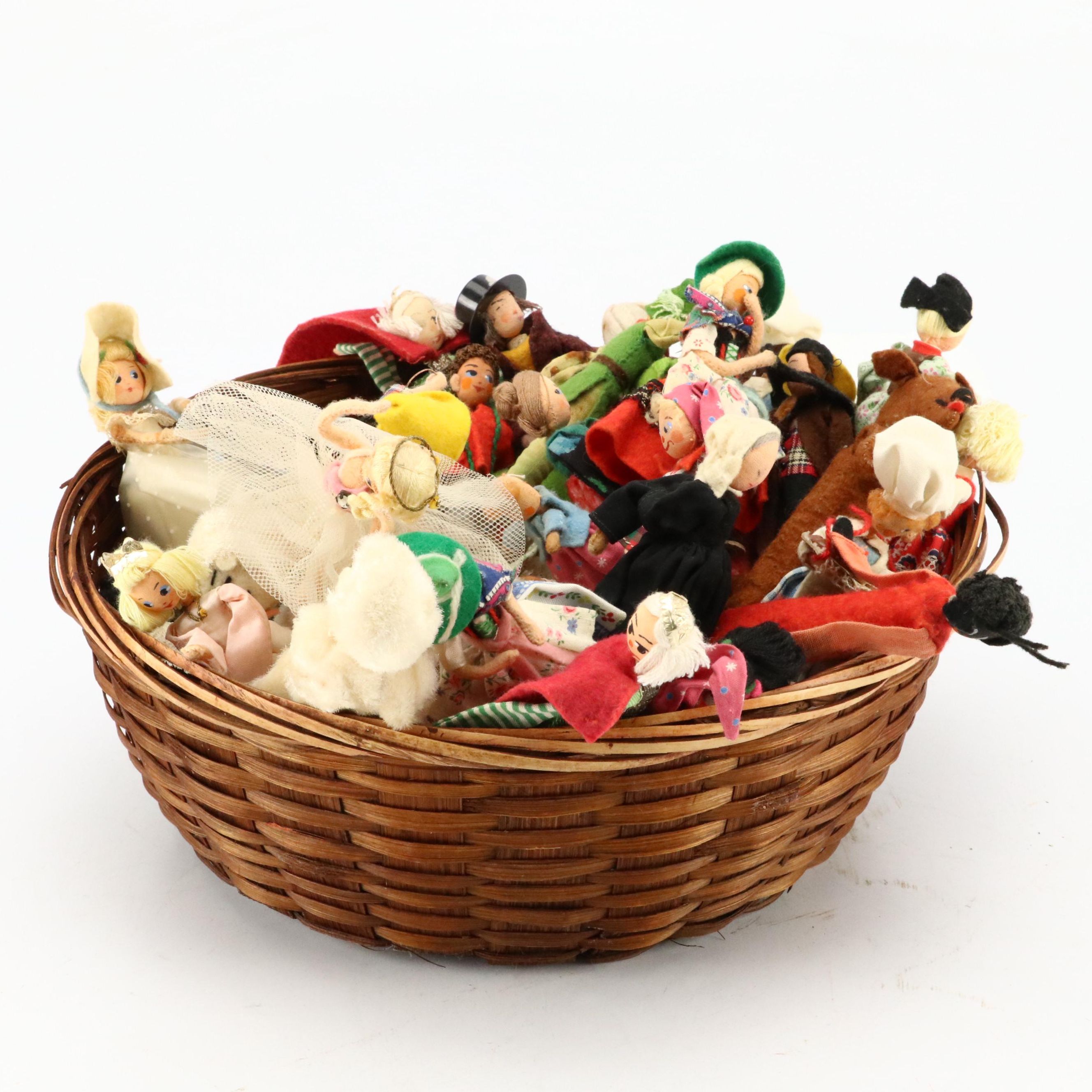 BAPS Fabric Doll Puppets with Woven Round Basket