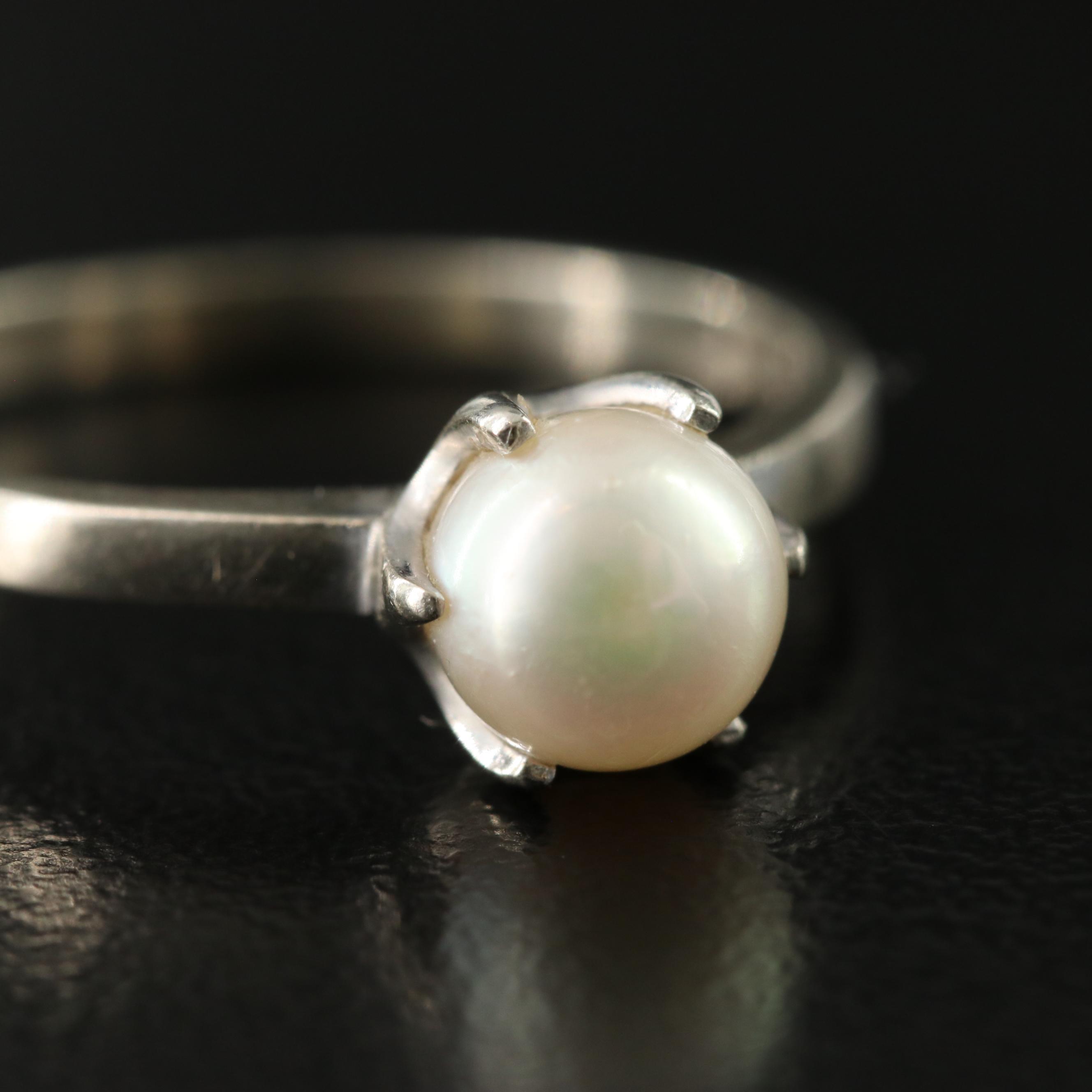 Vintage Trubrite 10K Pearl Solitaire Ring