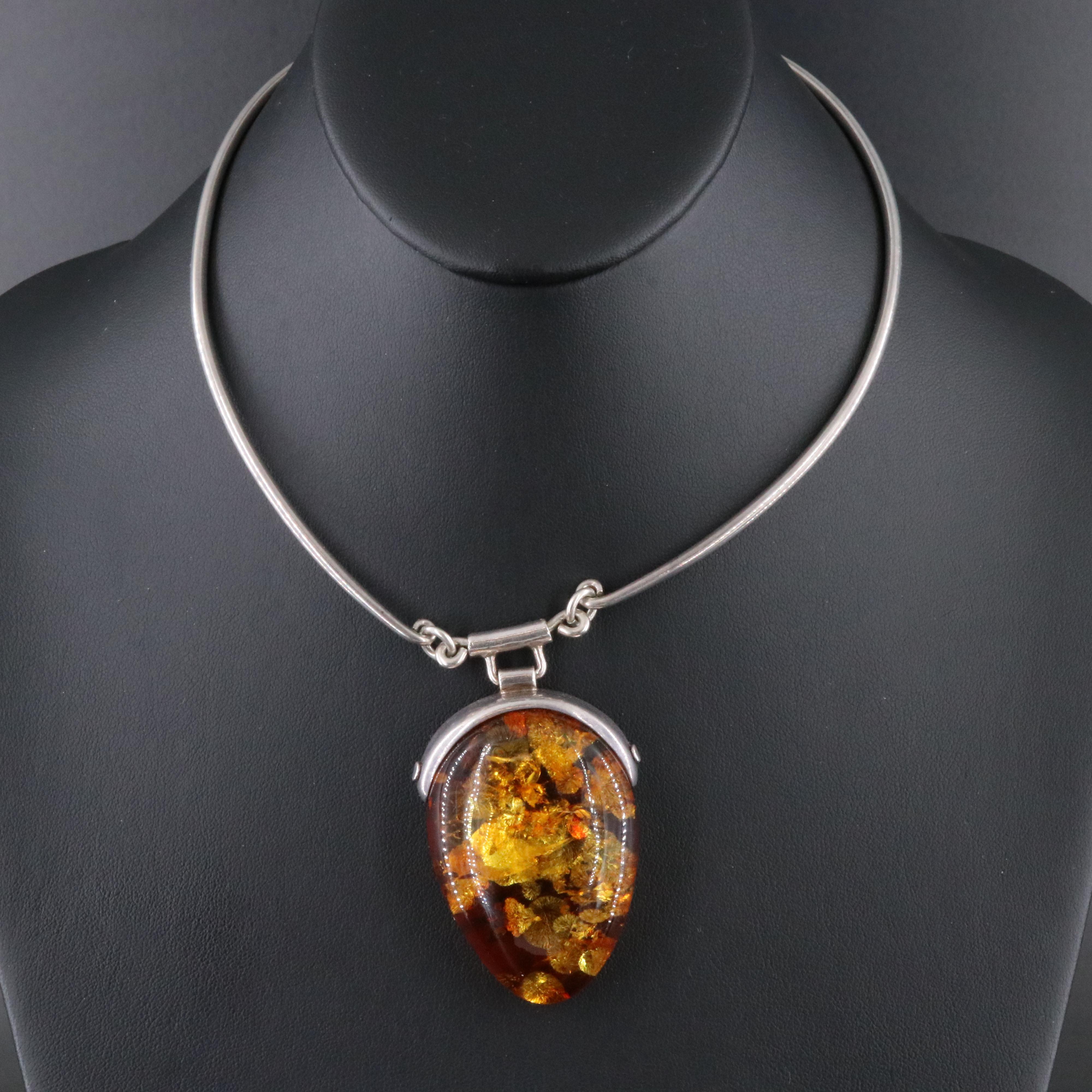 Sterling Amber Necklace