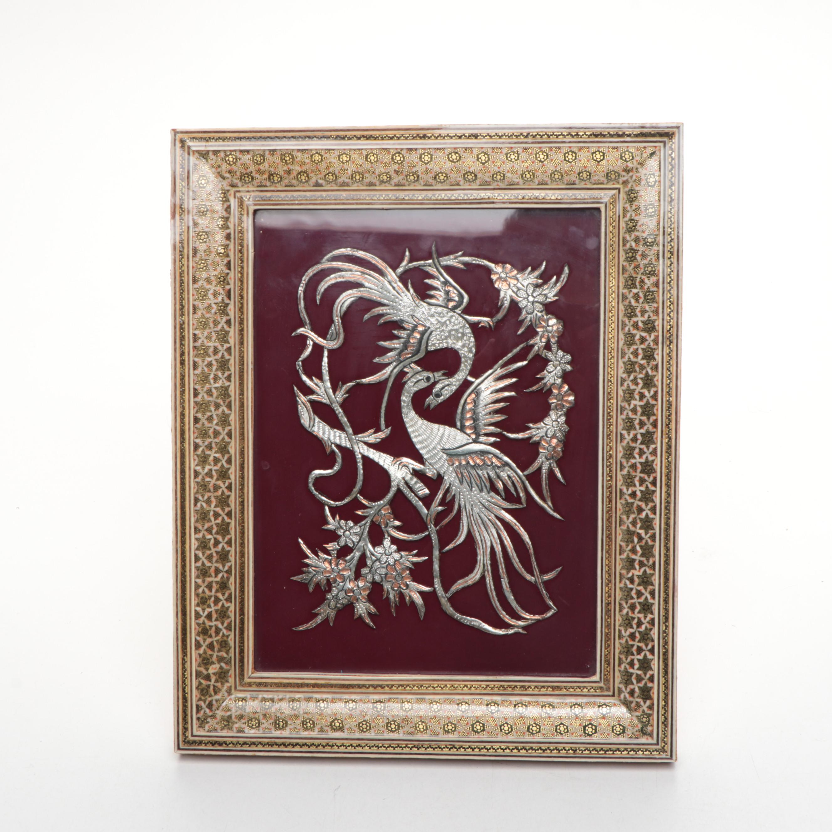 Persian Khatam Kari Textile Art Panels with Indian Marquetry Frames