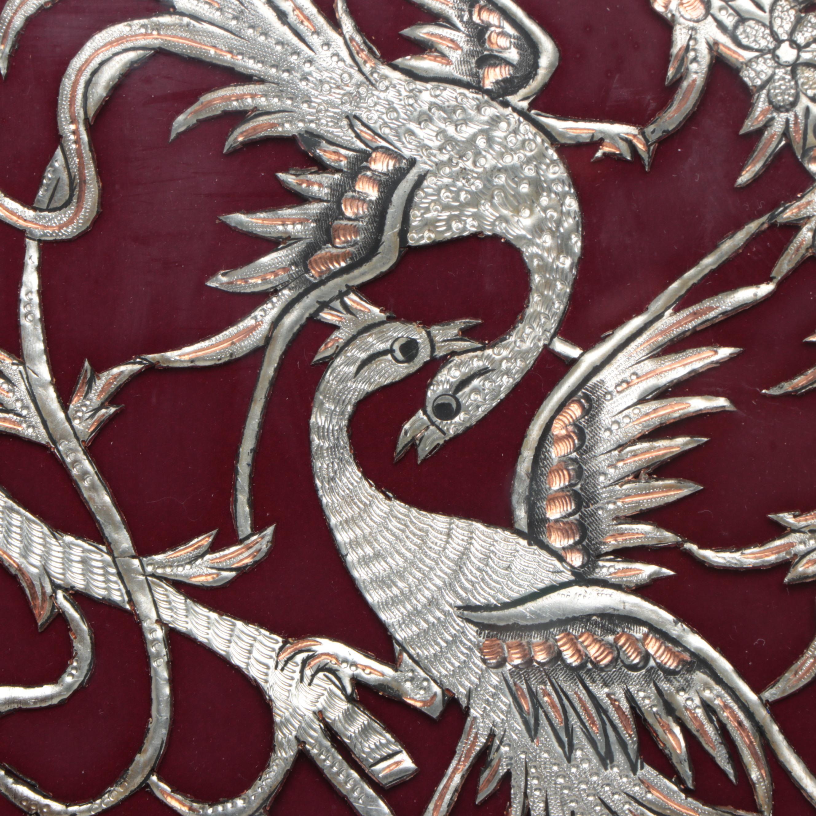 Persian Khatam Kari Textile Art Panels with Indian Marquetry Frames