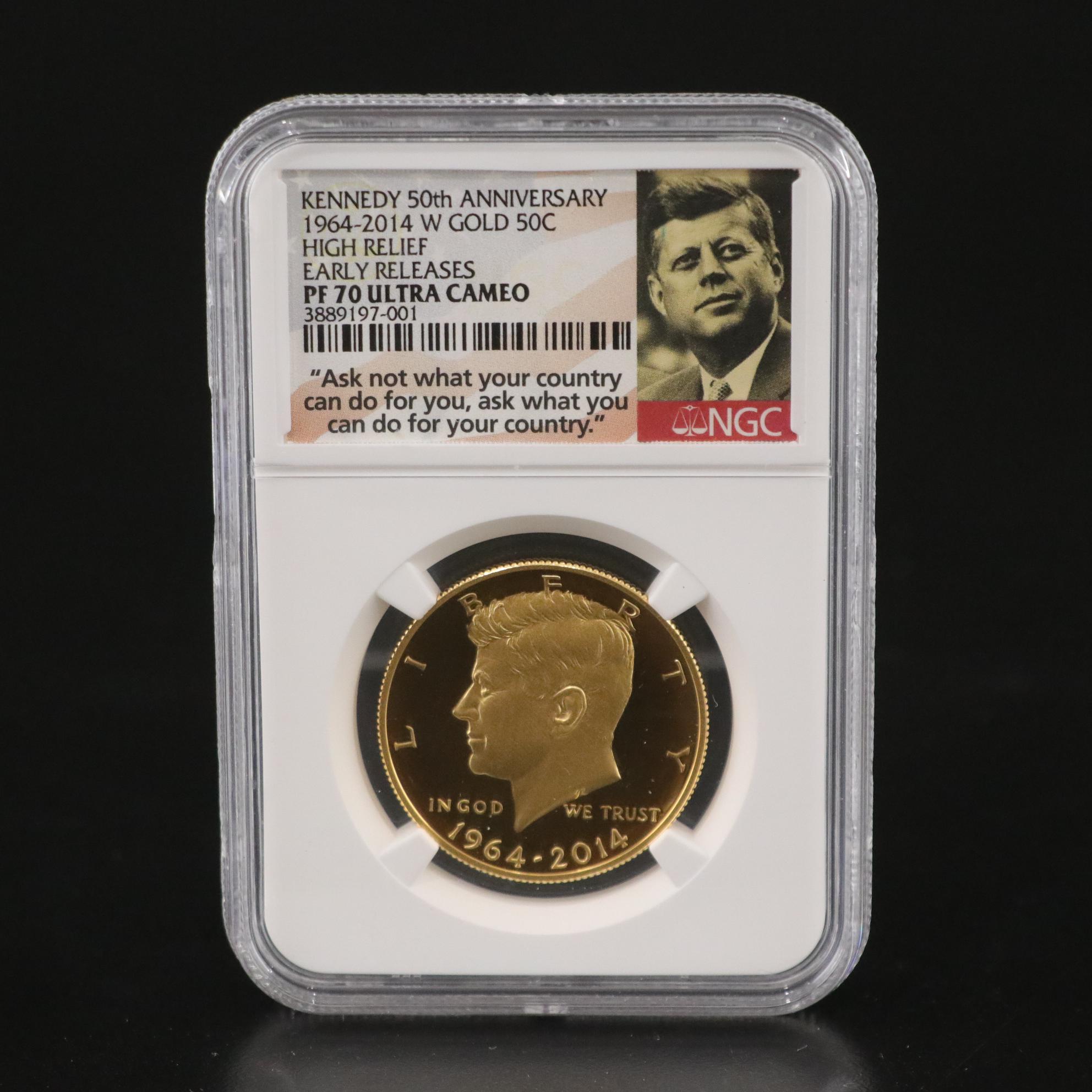 NGC PF70 Ultra Cameo 50th Anniversary Kennedy Ultra Cameo Gold Half Dollar