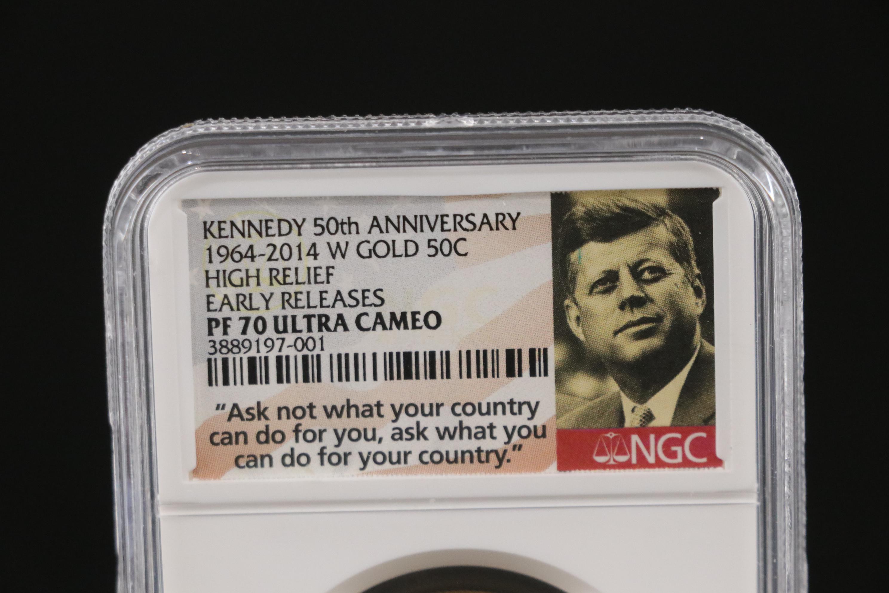 NGC PF70 Ultra Cameo 50th Anniversary Kennedy Ultra Cameo Gold Half Dollar