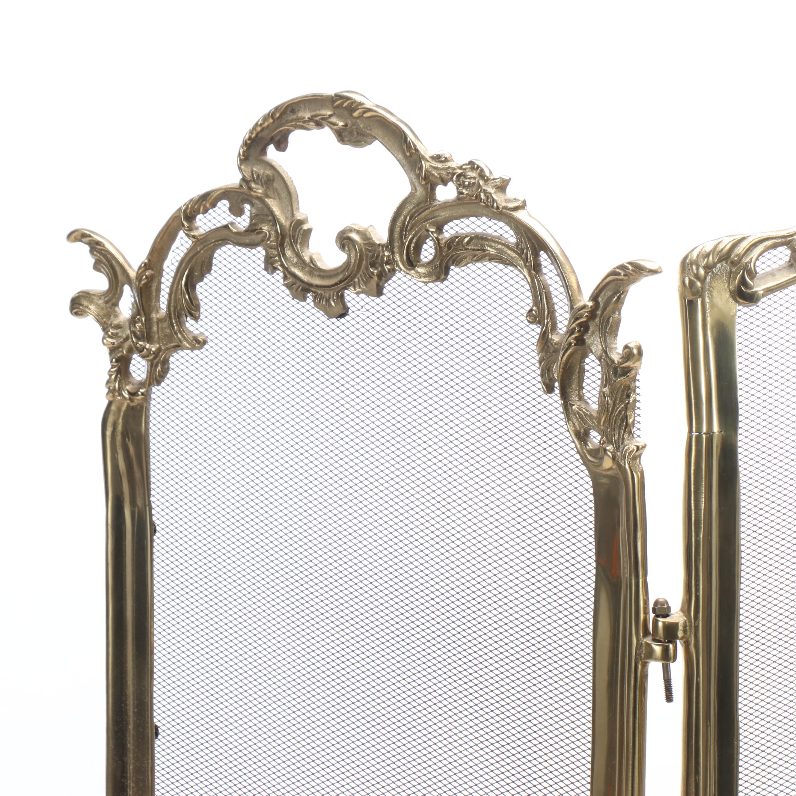 Rococo Style Brass Fireplace Screen