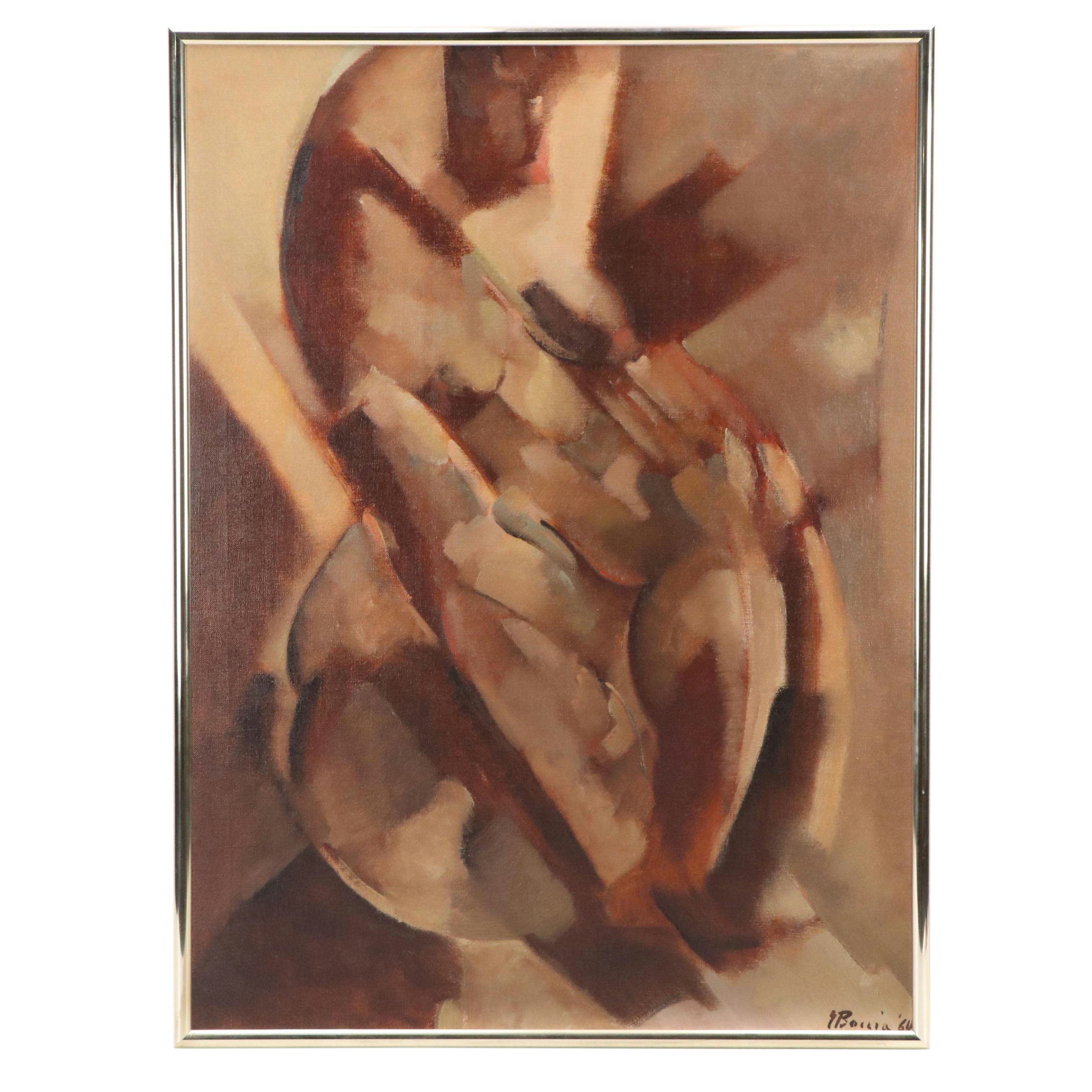 Edward Boccia Modernist Oil Painting "Seated Figure Revisited," 1964