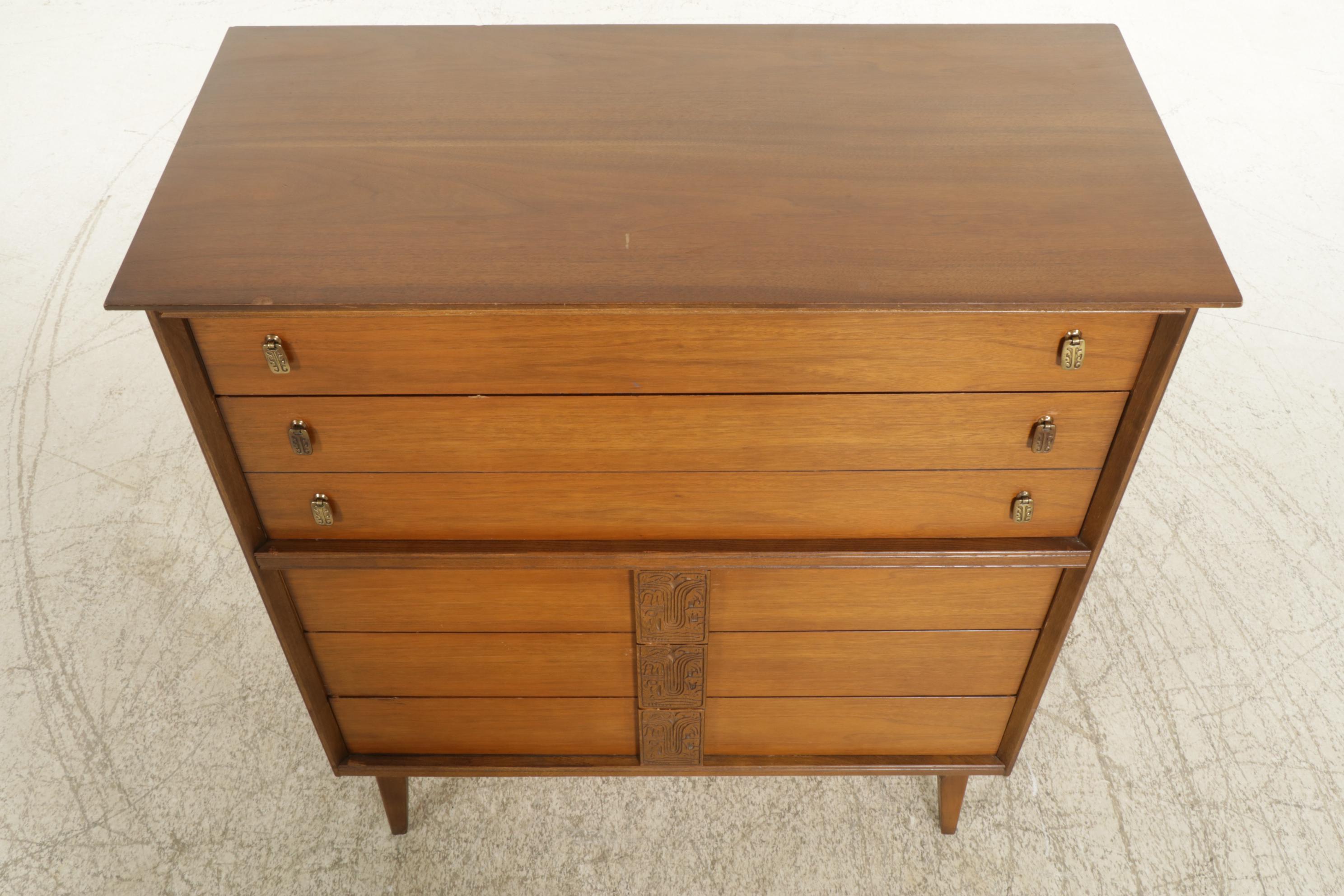 Bassett "Mayan" Mid Century Modern Walnut Chest of Drawers
