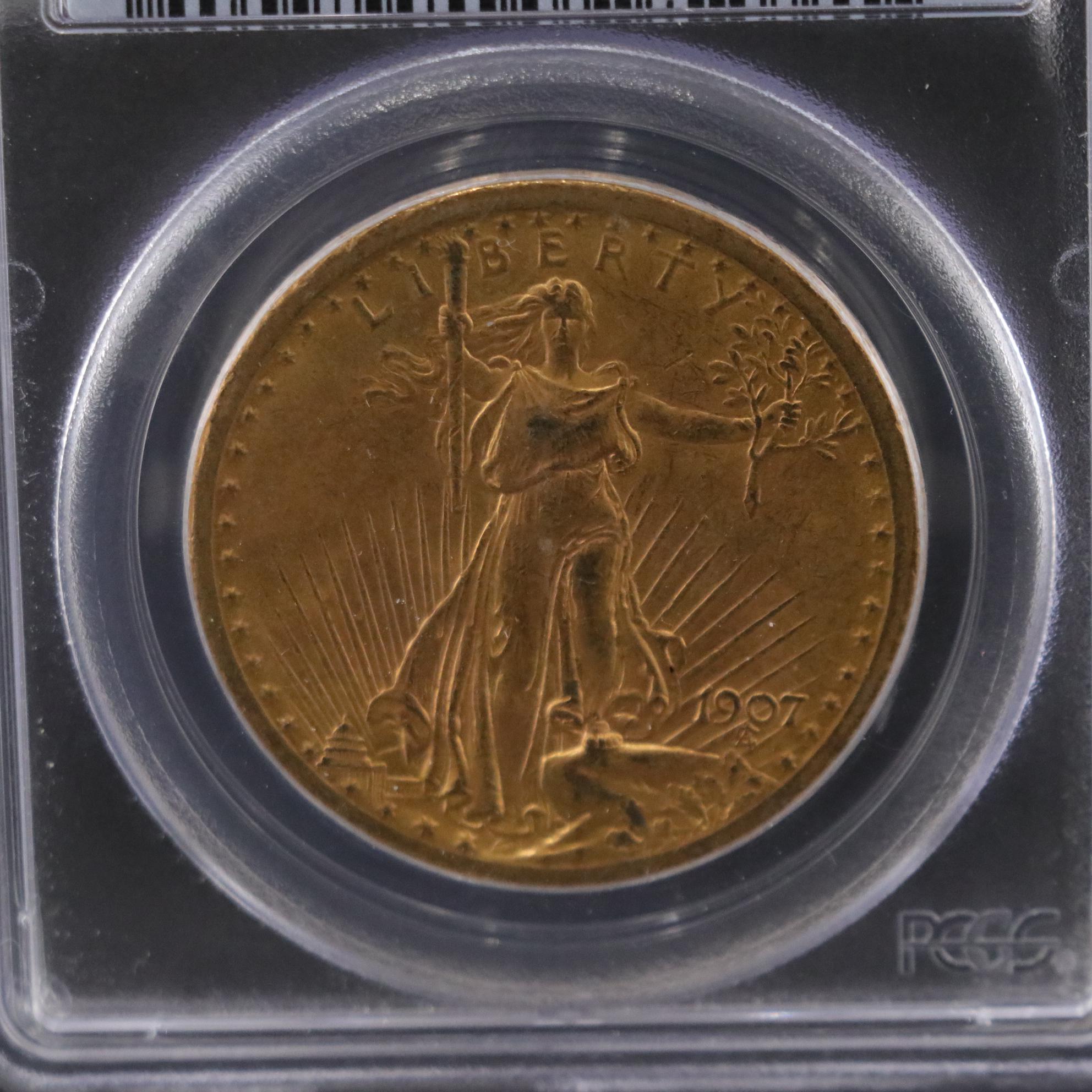 PCGS MS63 1907 St. Gaudens U.S. Twenty Dollar Gold Coin
