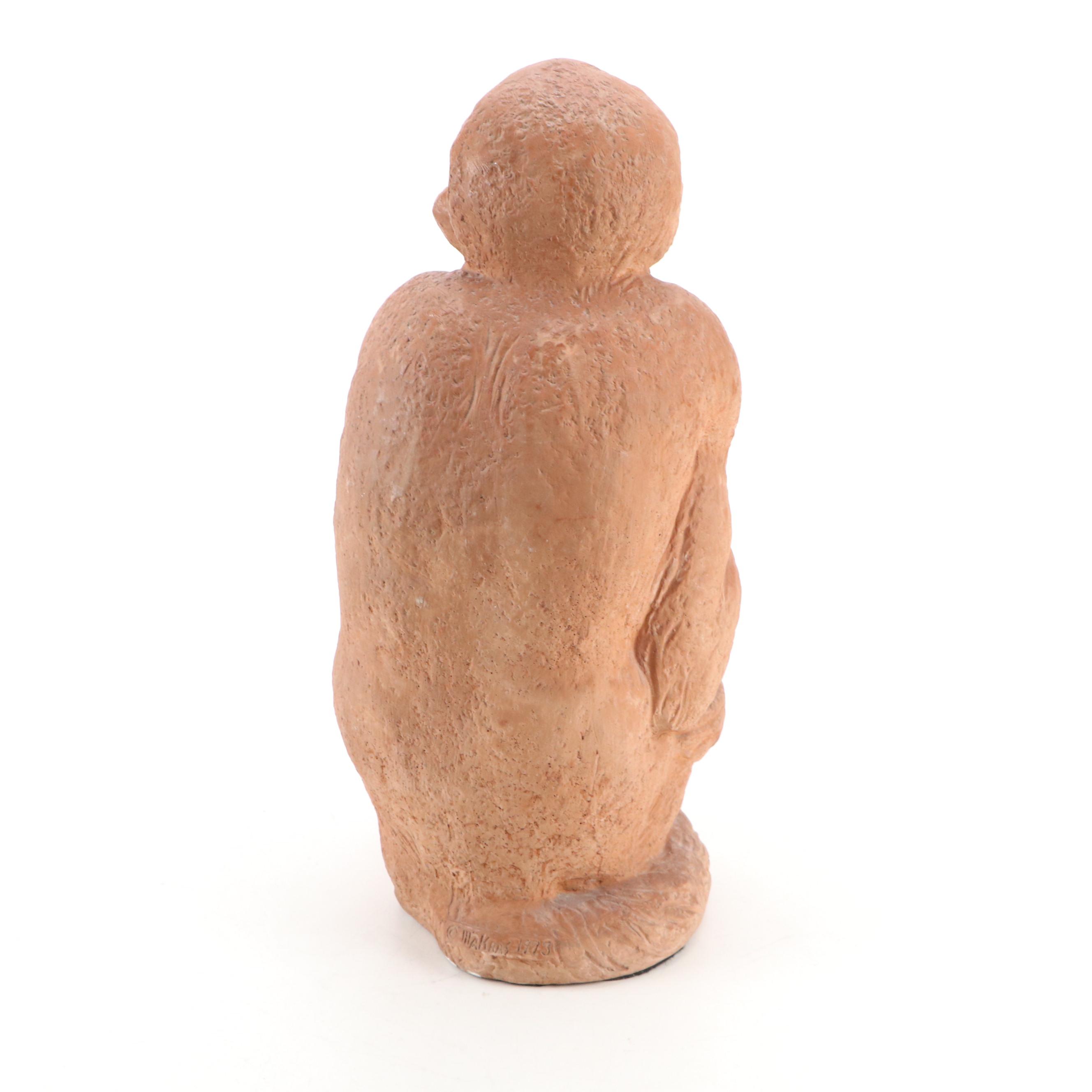 Mike Makras Pottery Sculpture of Sitting Monkey, 1973