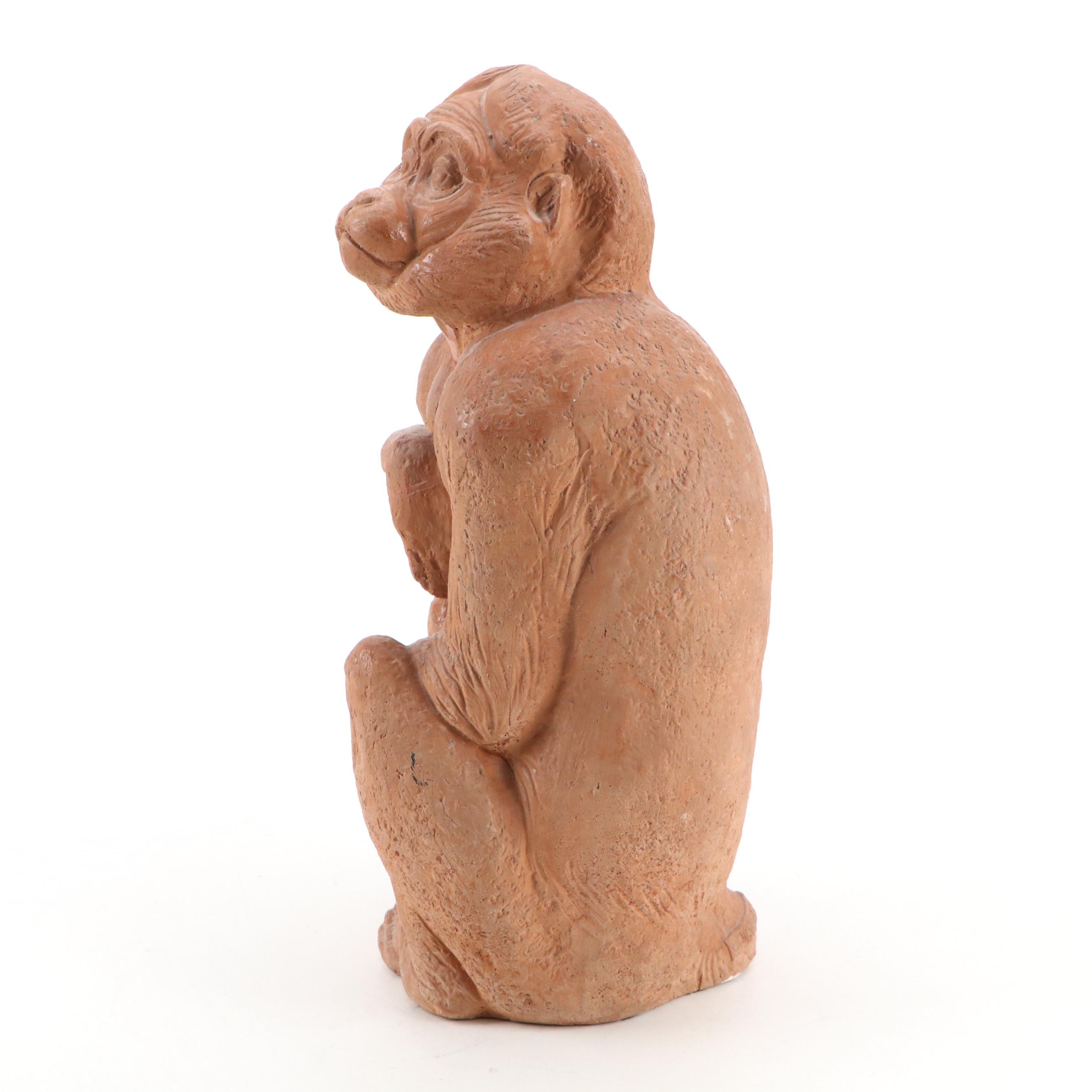 Mike Makras Pottery Sculpture of Sitting Monkey, 1973