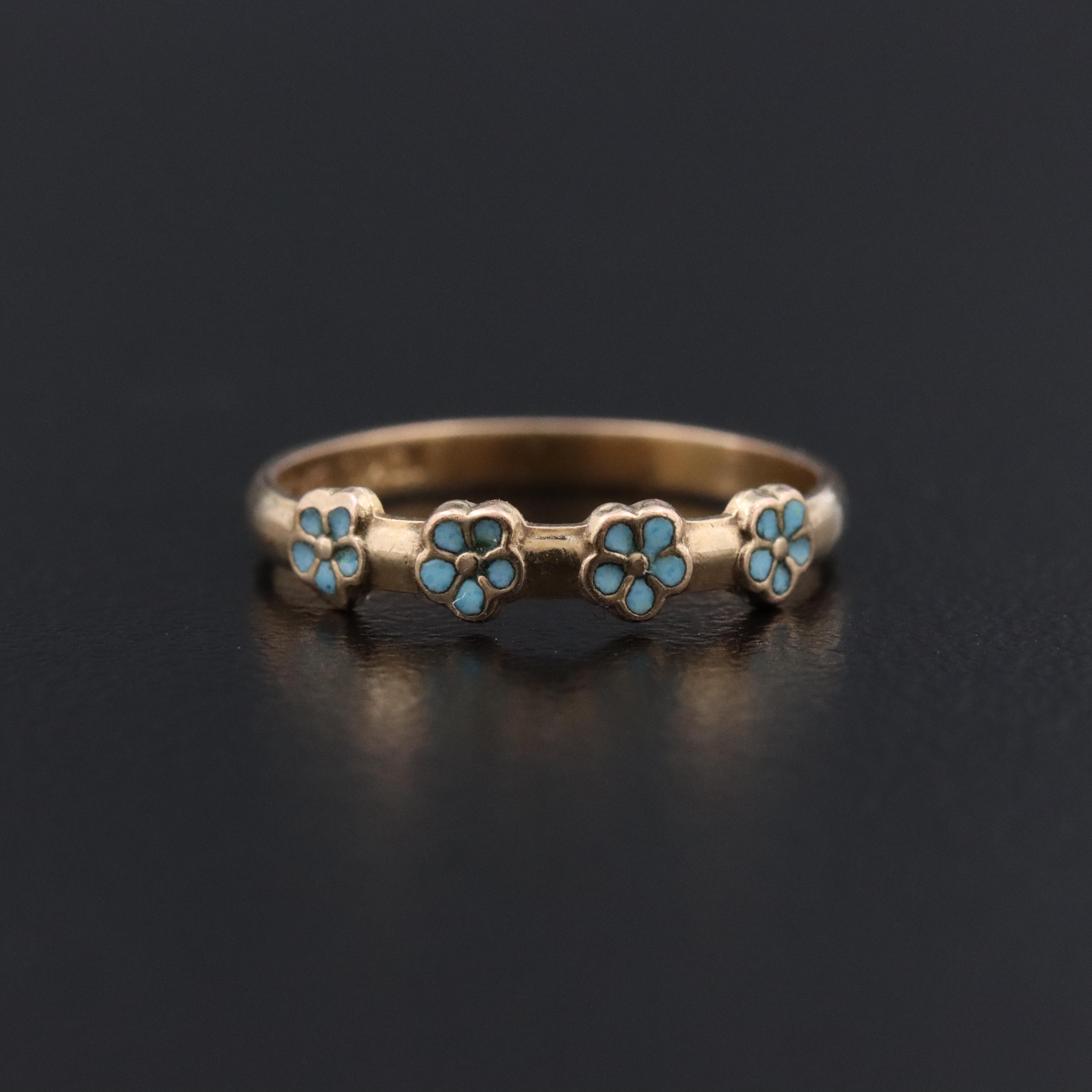 Antique B. A. Ballou & Co. 10K Enamel Forget-Me-Not Baby Ring