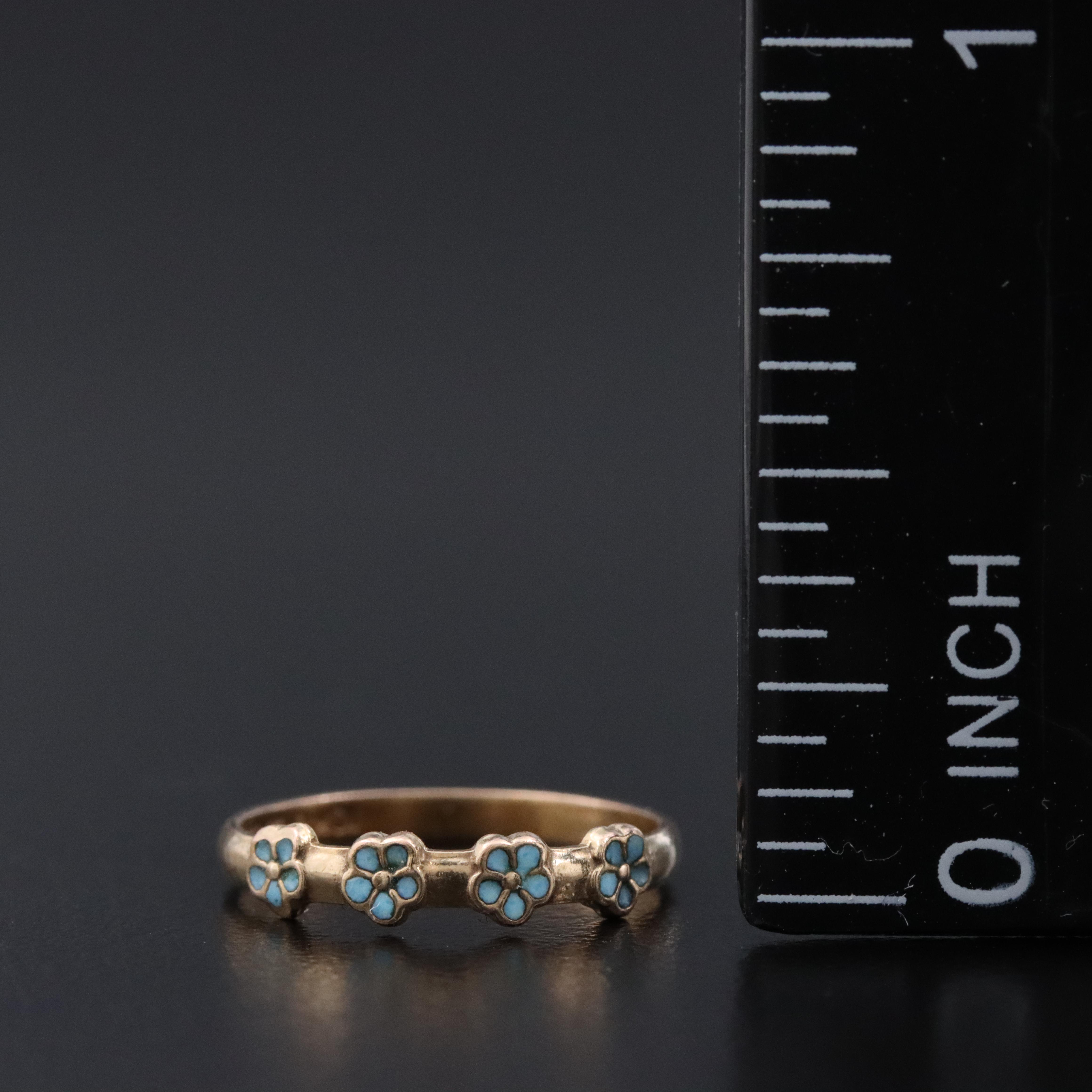 Antique B. A. Ballou & Co. 10K Enamel Forget-Me-Not Baby Ring