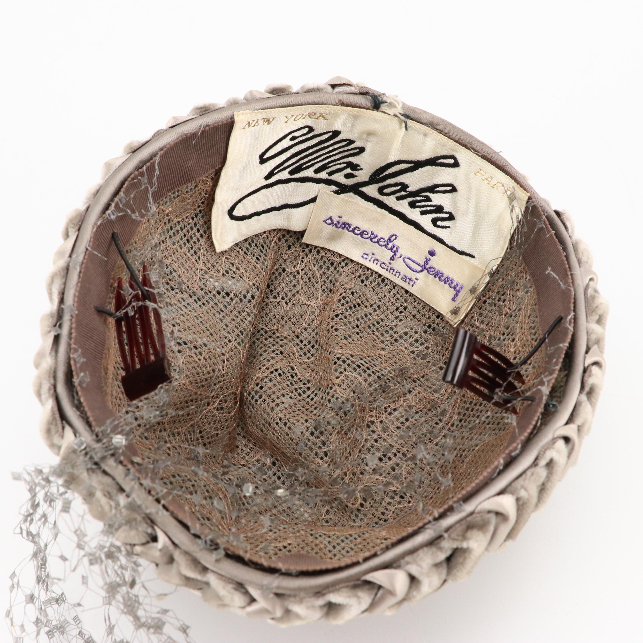 Mr. John Veiled Ribbon Cloche with Other Half-Hats and Pillbox Hats, 1950s