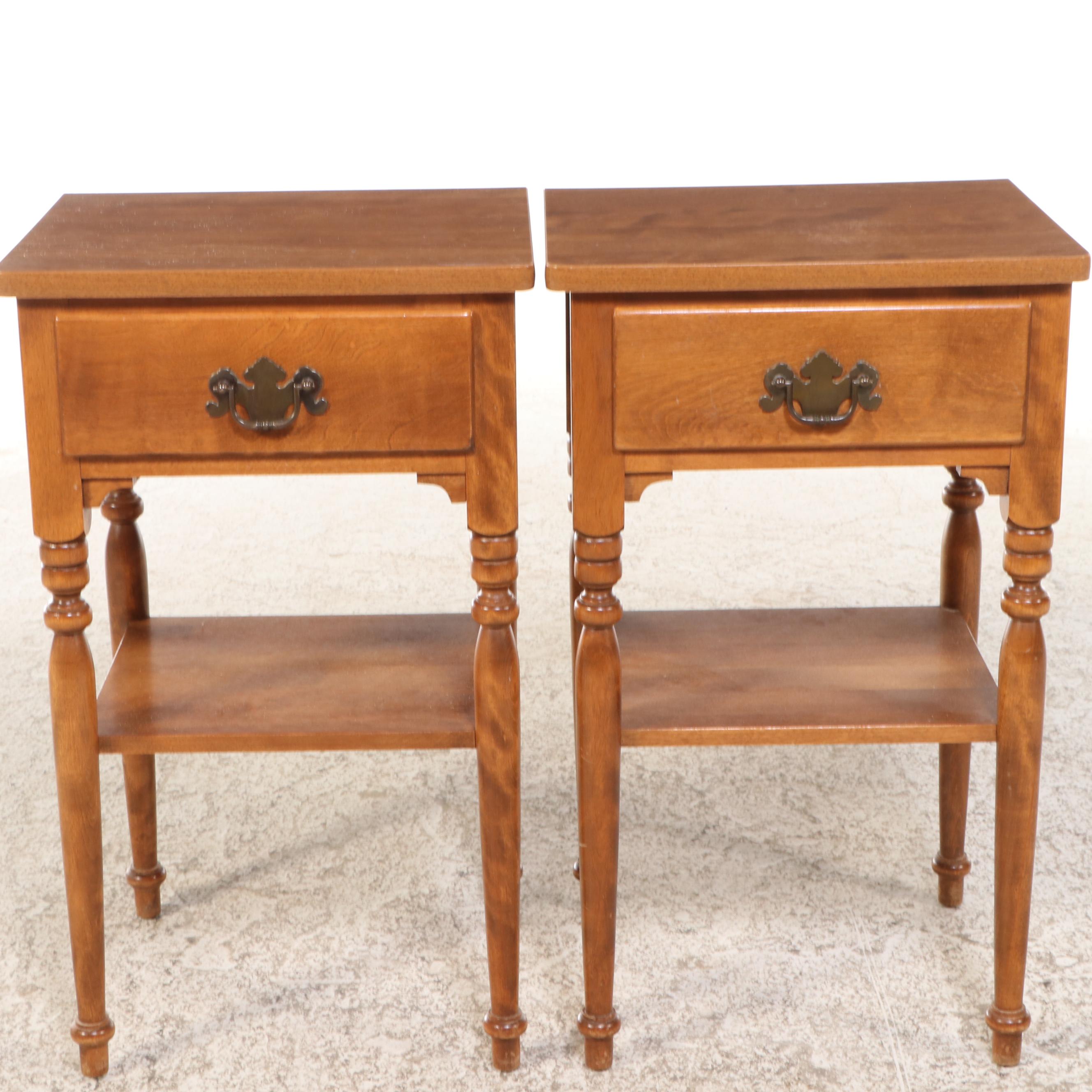 Pair of Ethan Allen "American Traditional" Maple and Birch Single-Drawer Stands