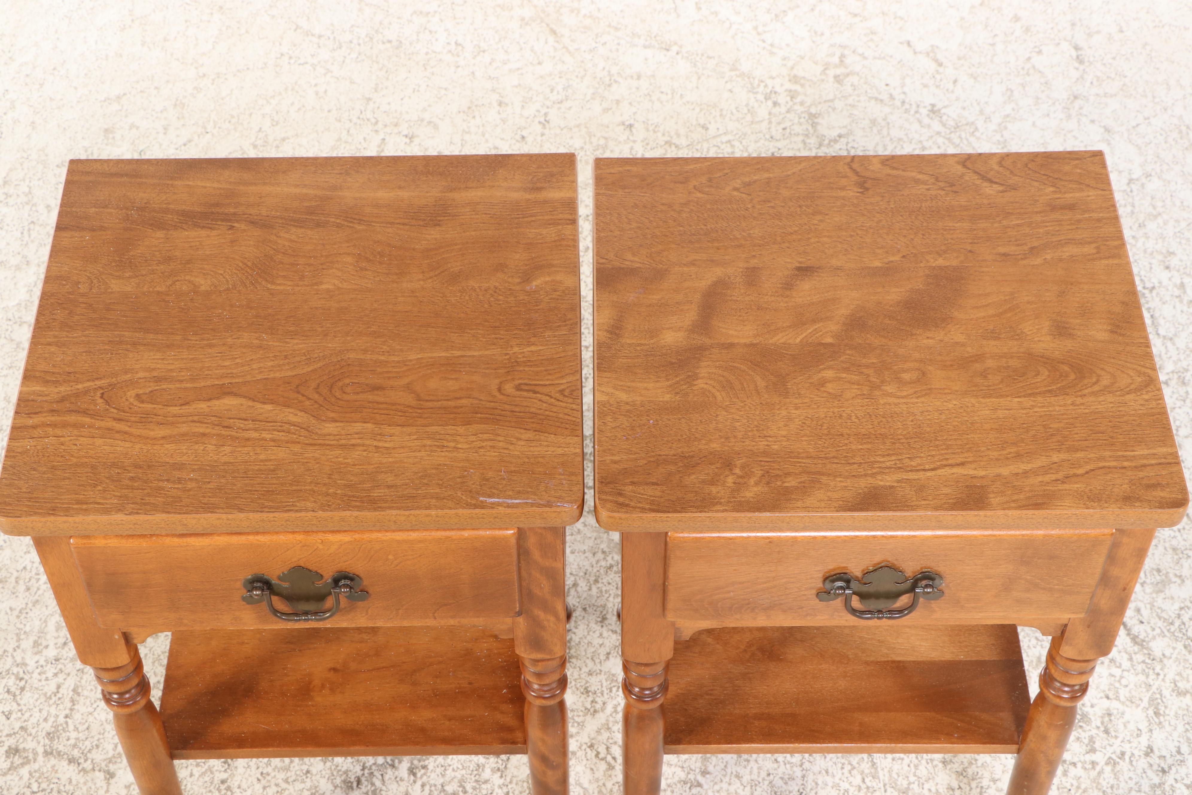 Pair of Ethan Allen "American Traditional" Maple and Birch Single-Drawer Stands