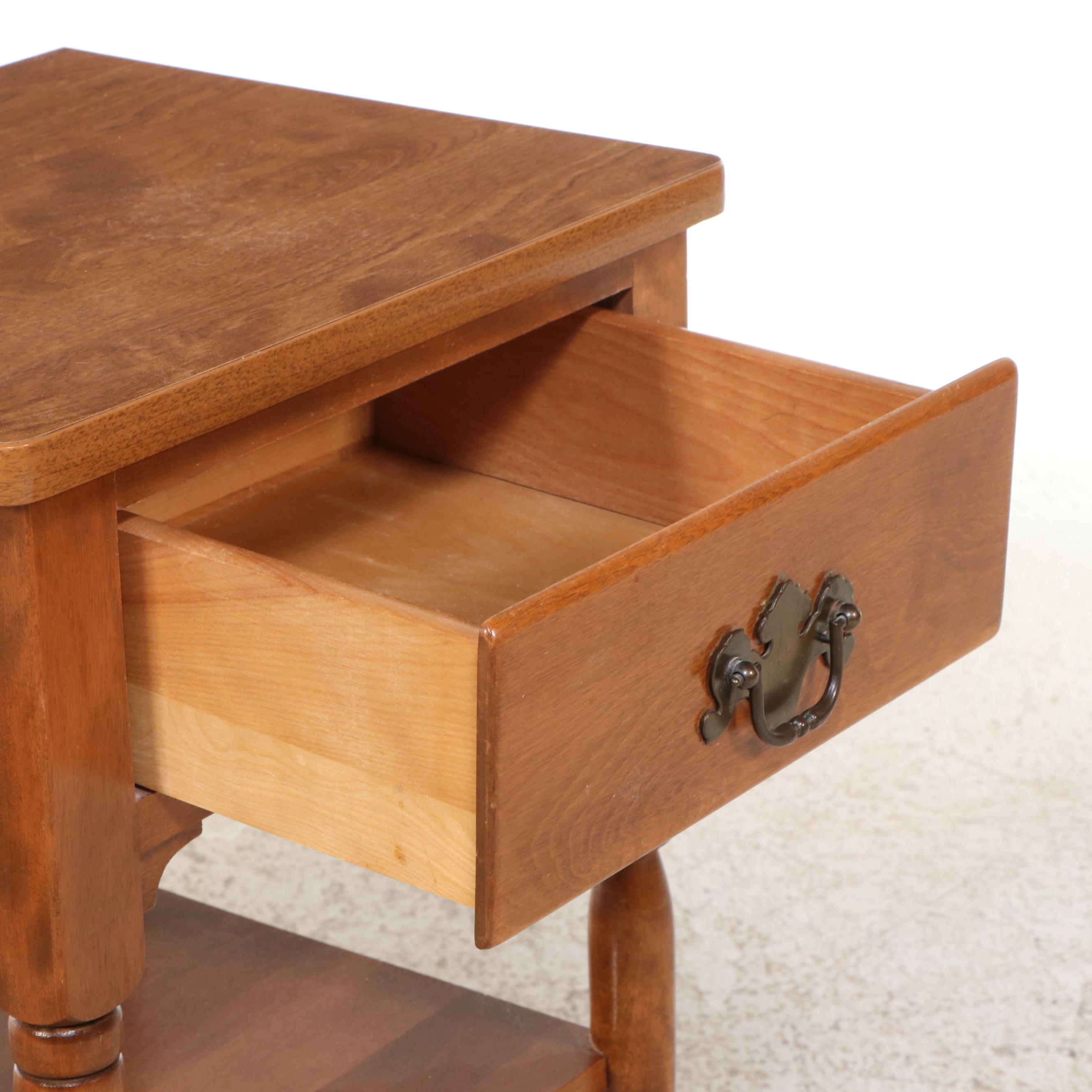 Pair of Ethan Allen "American Traditional" Maple and Birch Single-Drawer Stands