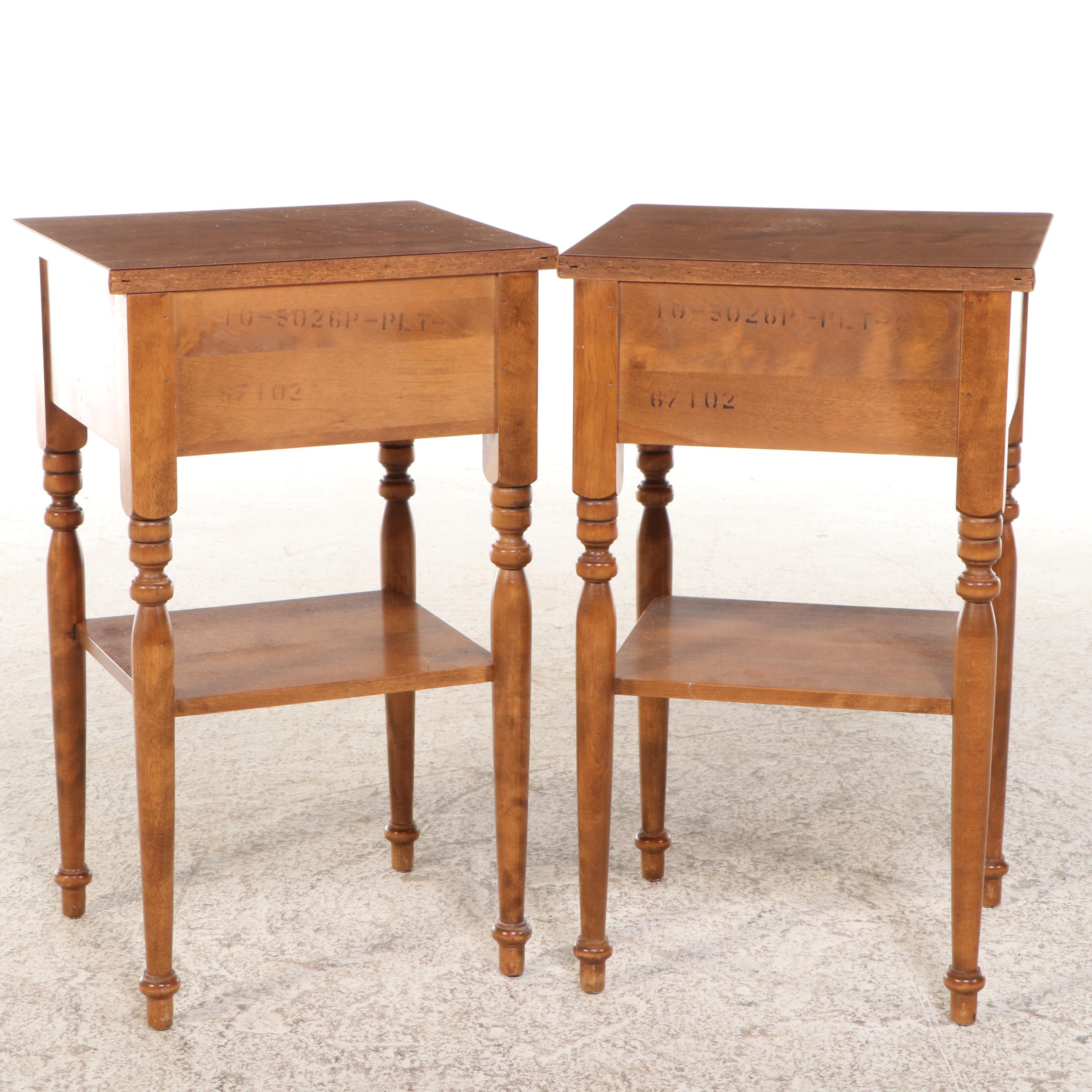 Pair of Ethan Allen "American Traditional" Maple and Birch Single-Drawer Stands