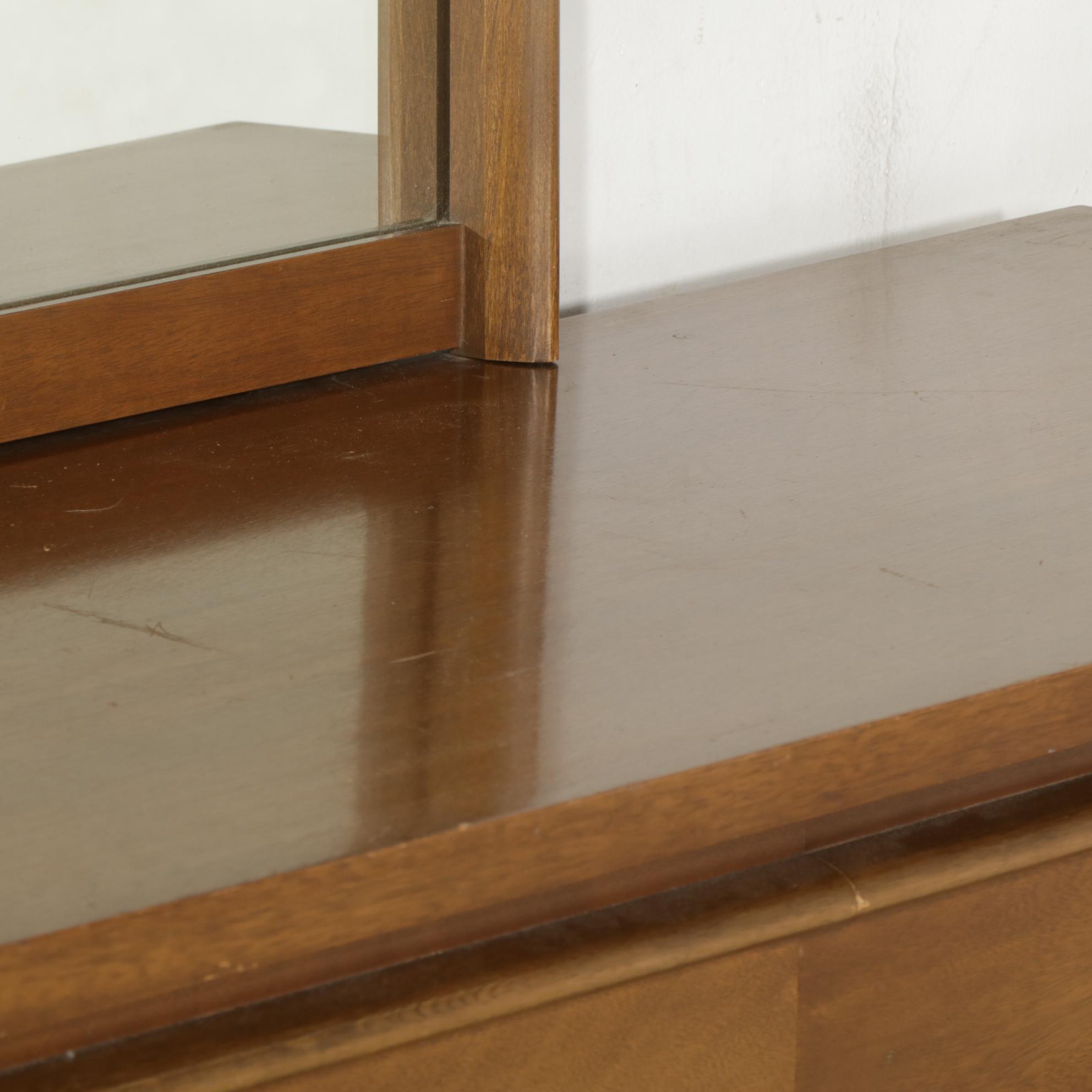 Bassett Mid Century Modern Walnut Dresser and Mirror