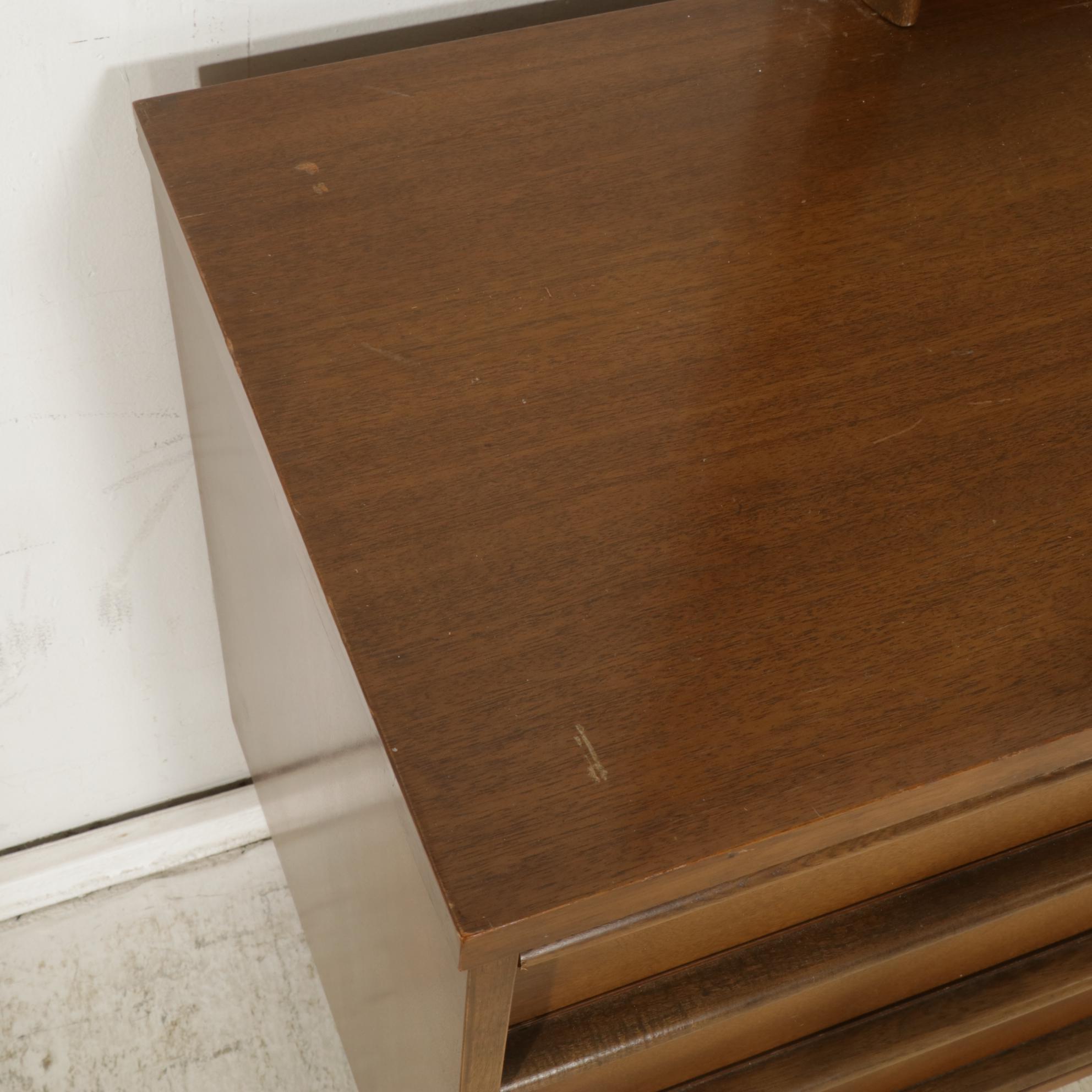 Bassett Mid Century Modern Walnut Dresser and Mirror