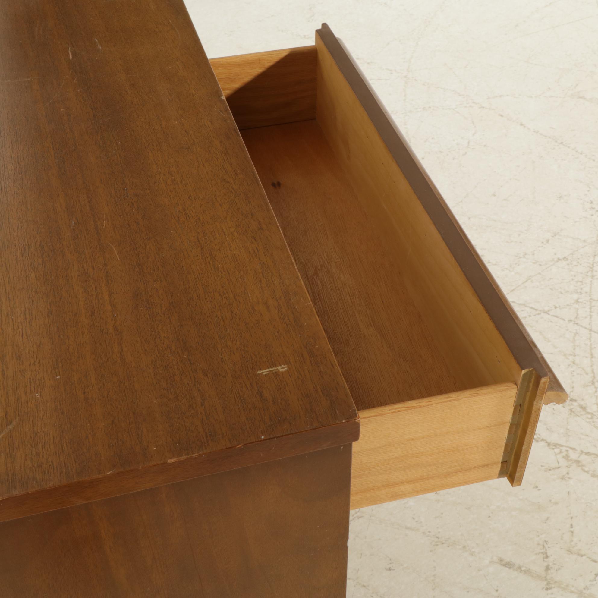 Bassett Mid Century Modern Walnut Dresser and Mirror