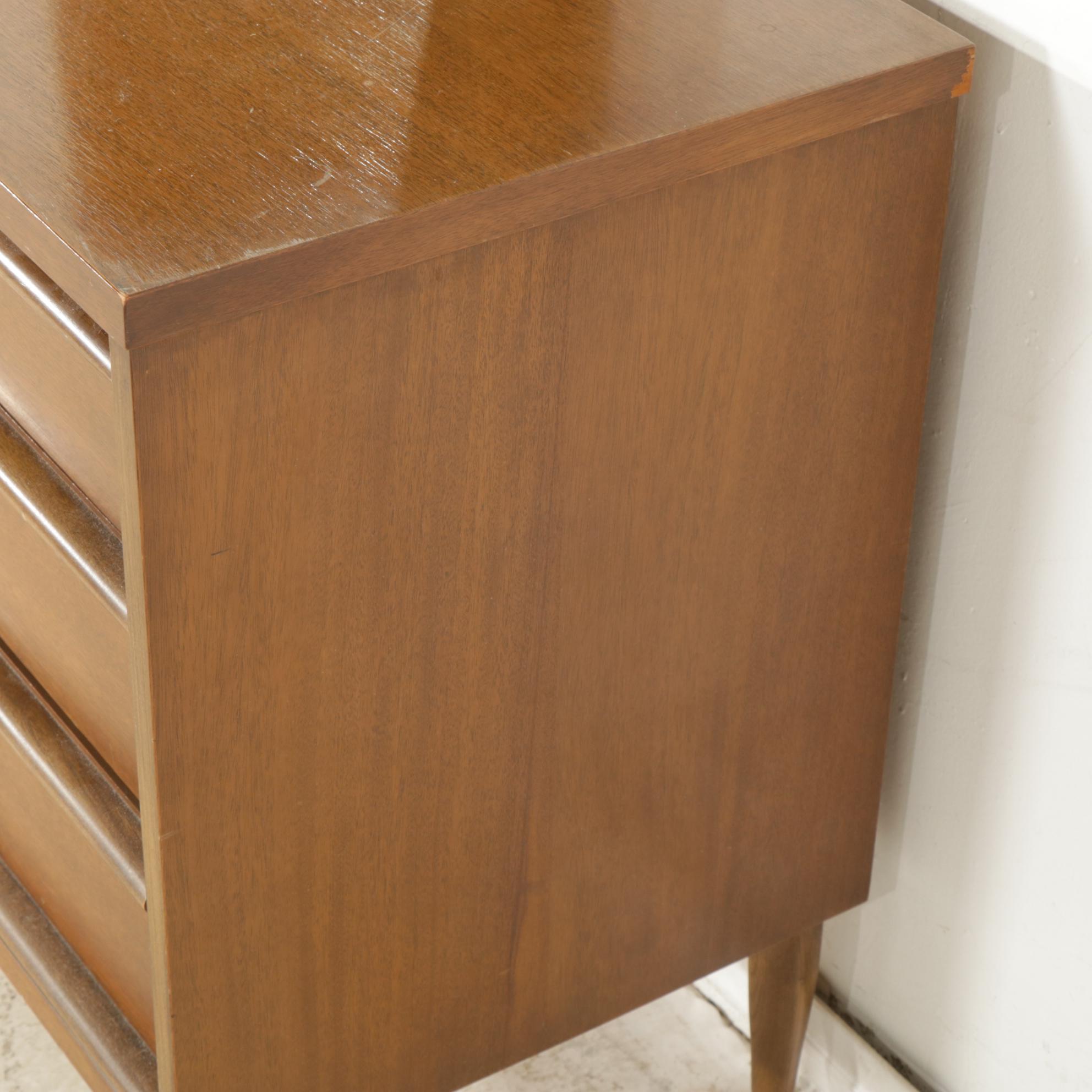 Bassett Mid Century Modern Walnut Dresser and Mirror