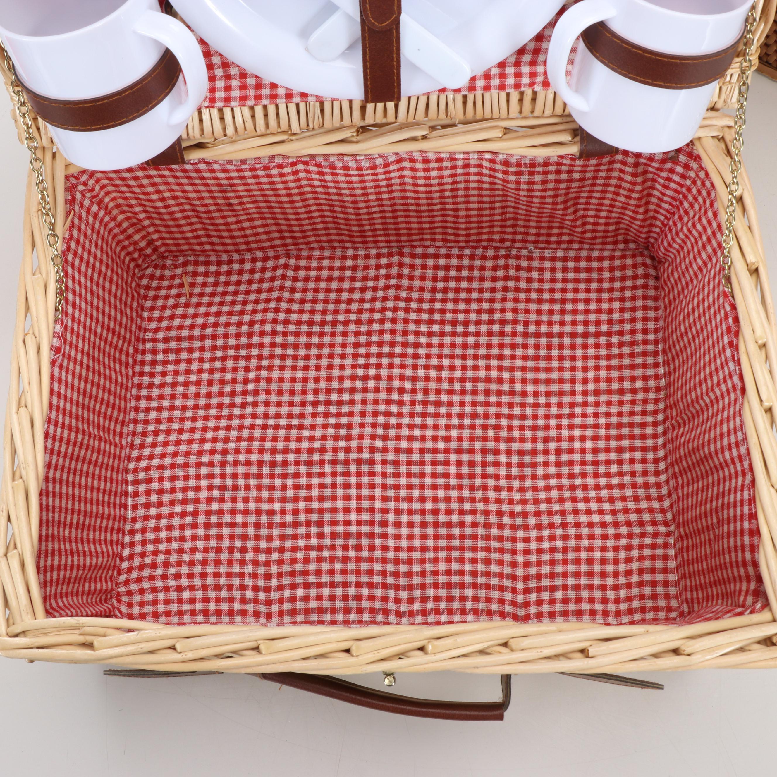 Redmon Hinge-Top Picnic Basket with Wicker Picnic Baskets