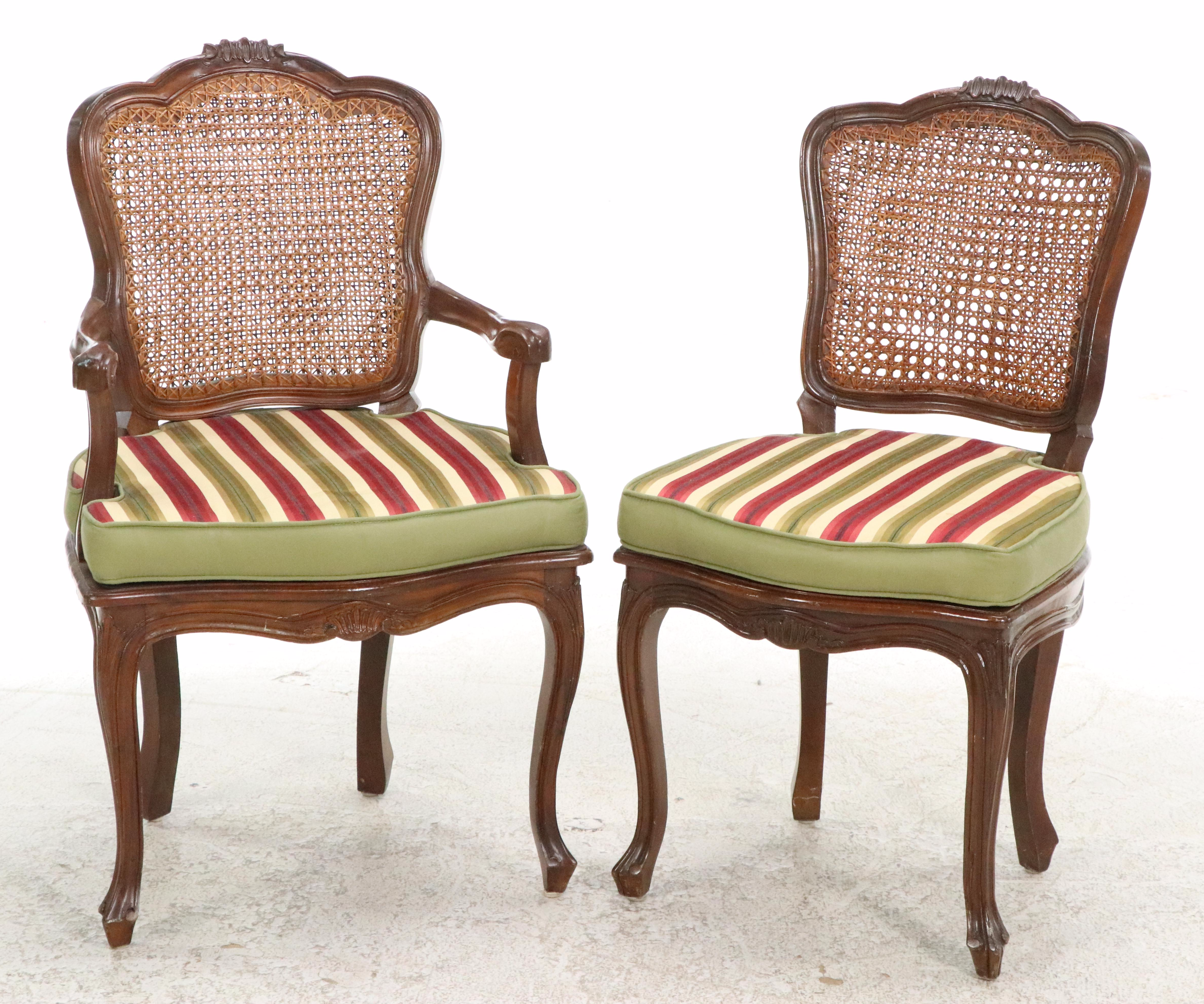 Set of Eight French Provincial Style Cane and Wood Dining Chairs