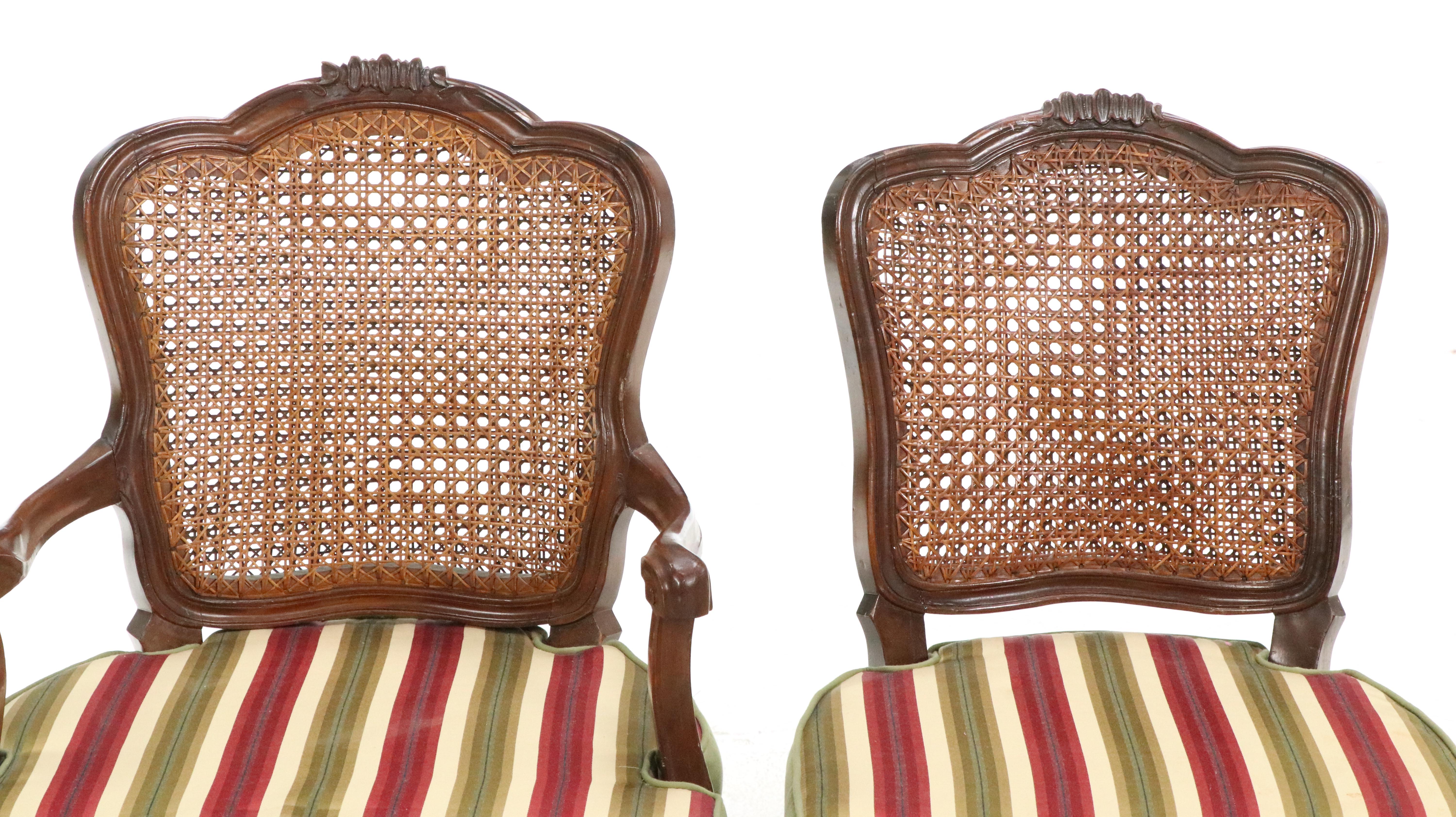 Set of Eight French Provincial Style Cane and Wood Dining Chairs