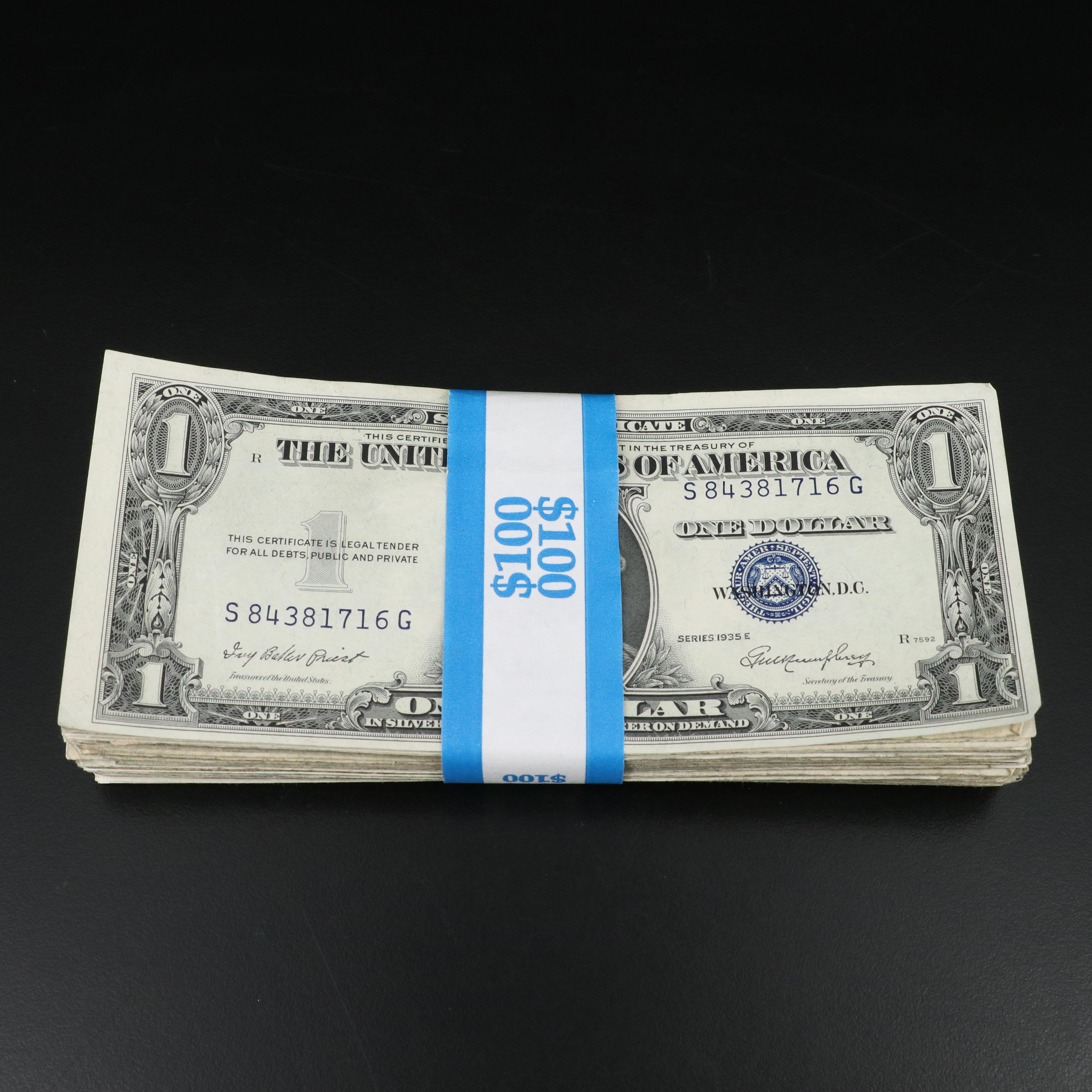 Collection of 100 Assorted 1935 One Dollar Silver Certificates