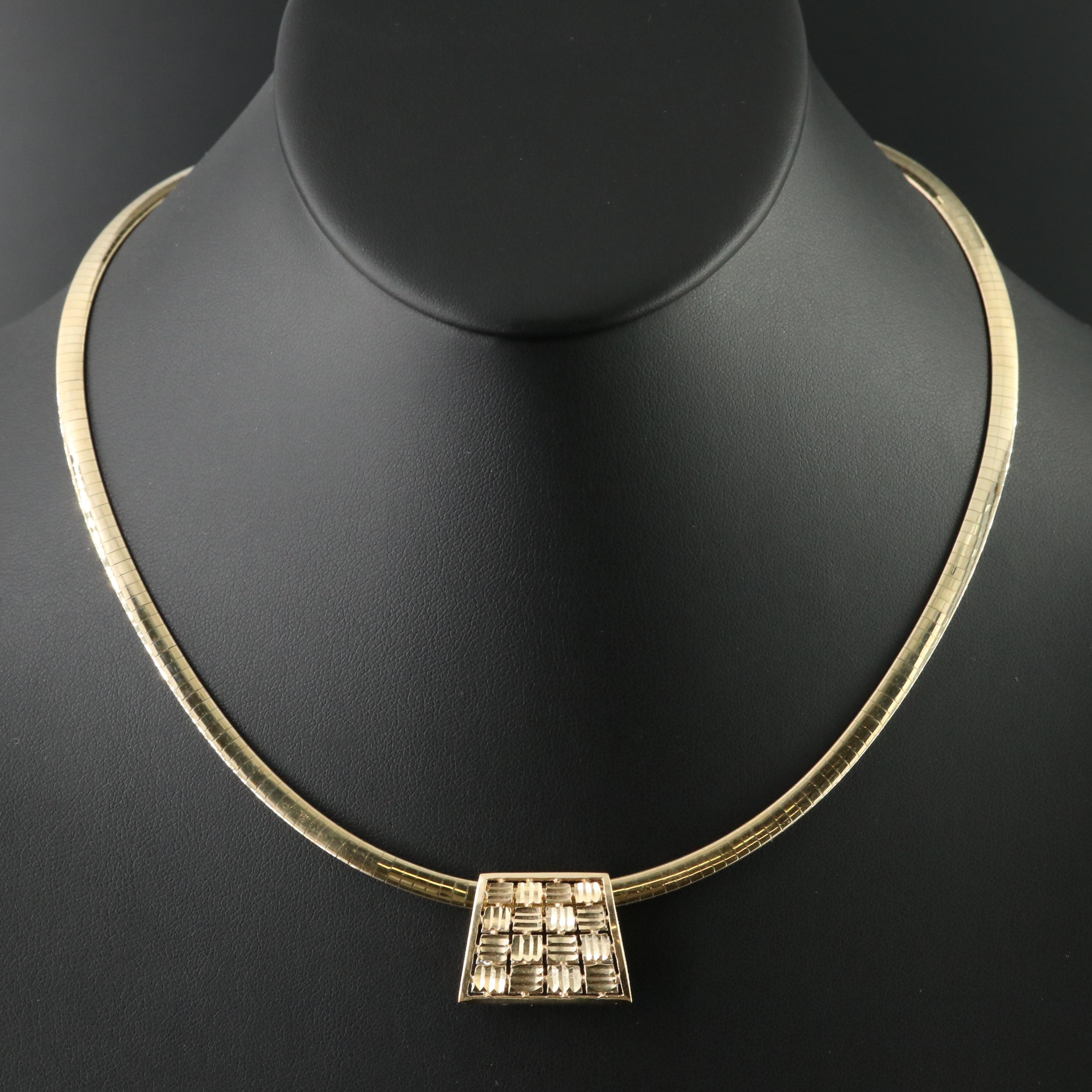 Italian 14K Reversible Omega Chain and Slide Pendant Necklace