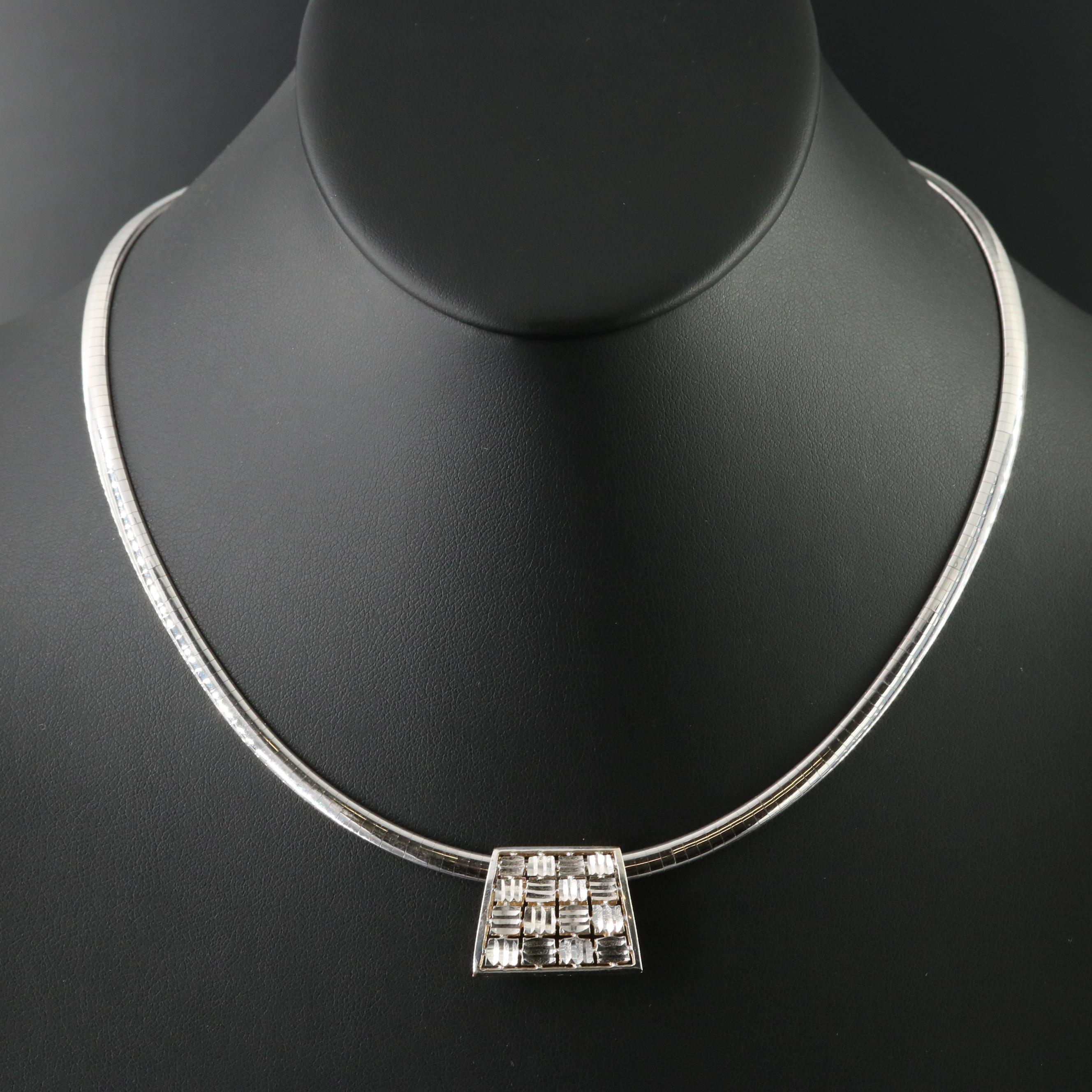 Italian 14K Reversible Omega Chain and Slide Pendant Necklace