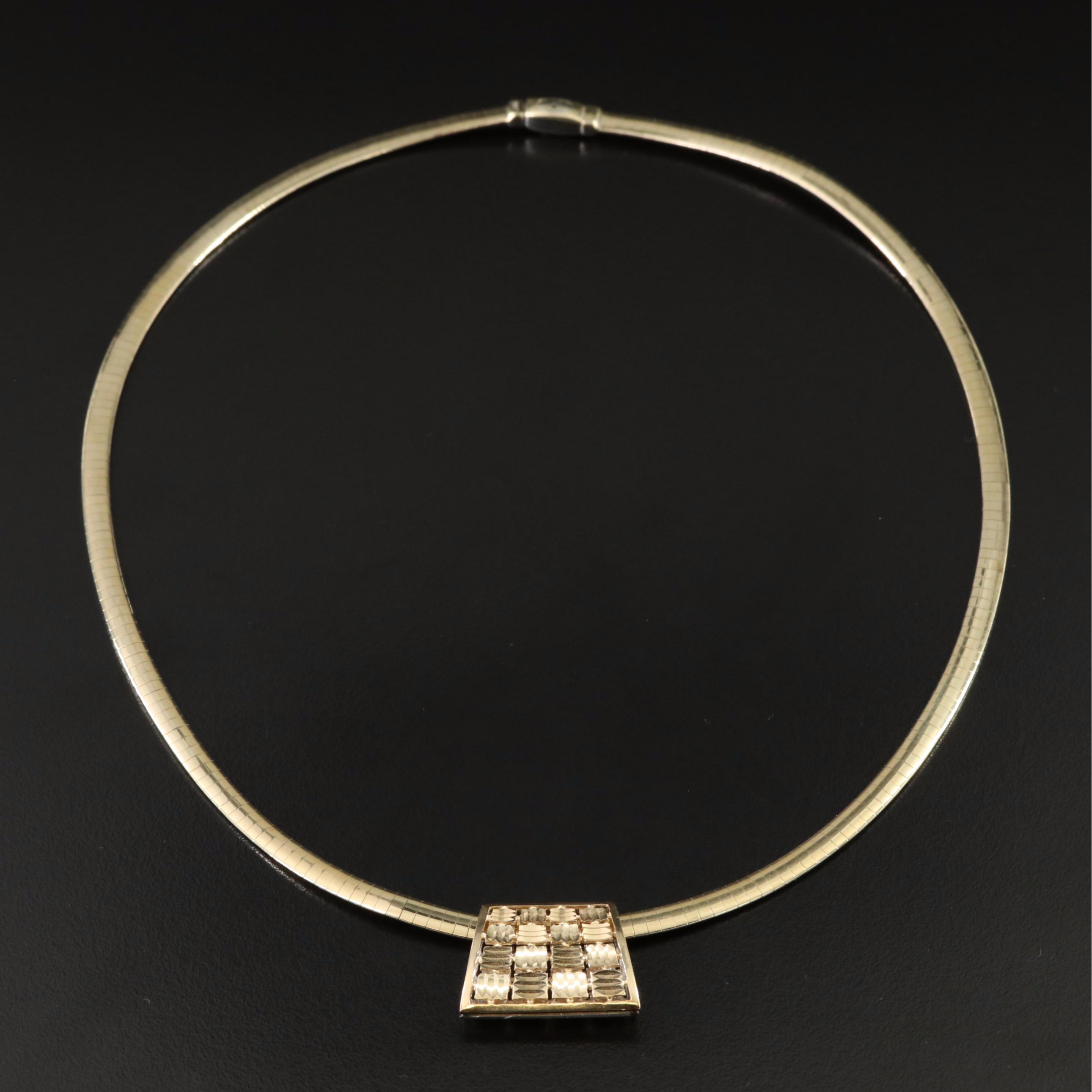 Italian 14K Reversible Omega Chain and Slide Pendant Necklace