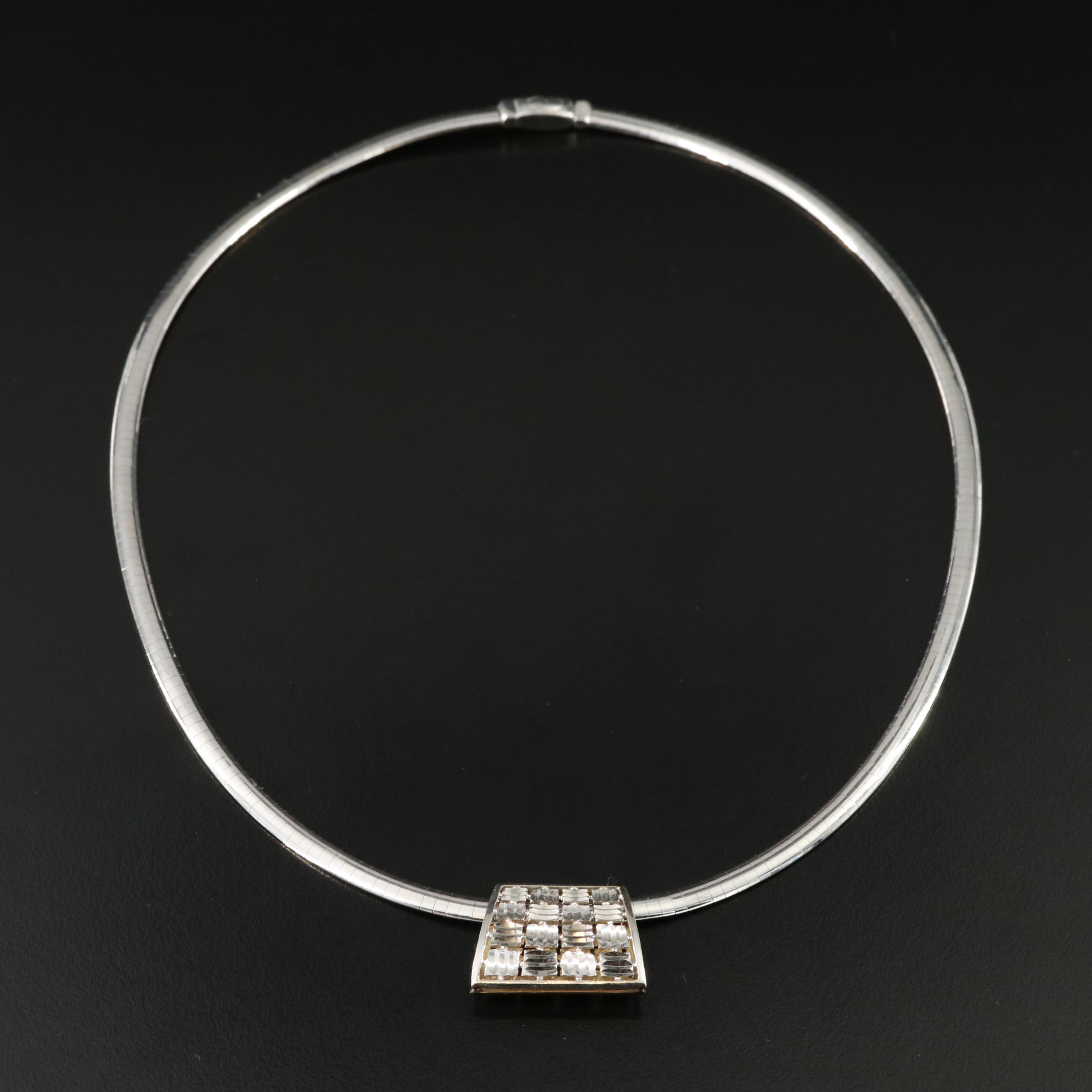 Italian 14K Reversible Omega Chain and Slide Pendant Necklace