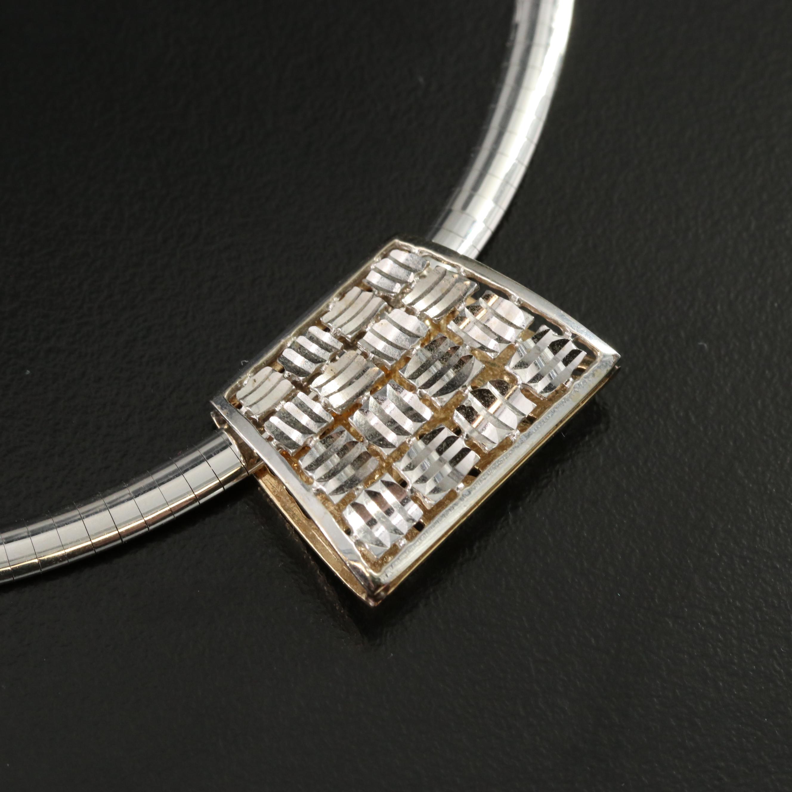 Italian 14K Reversible Omega Chain and Slide Pendant Necklace