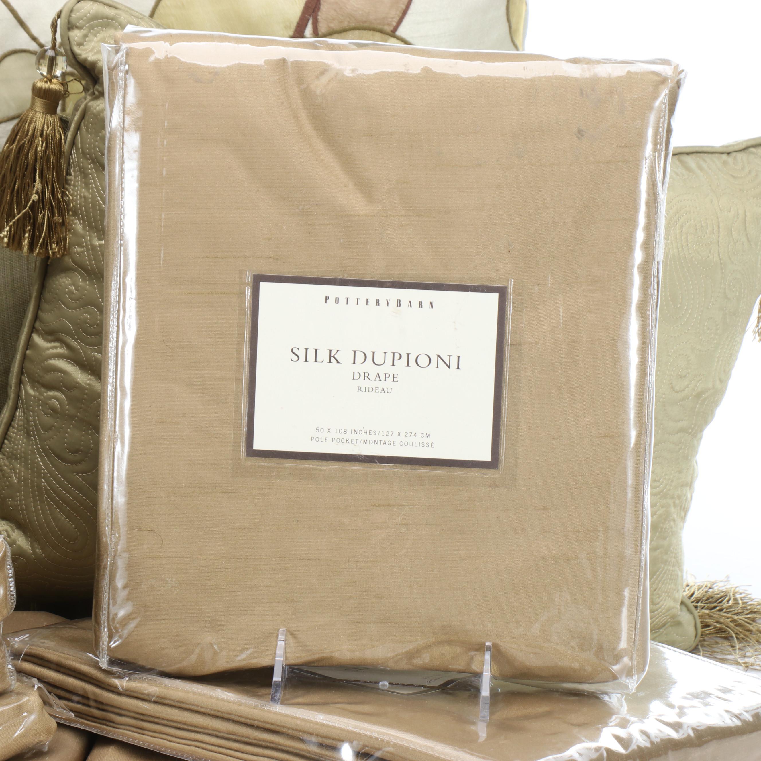 Pottery Barn and Foundations Silk Dupioni Drapes with Throw Pillows