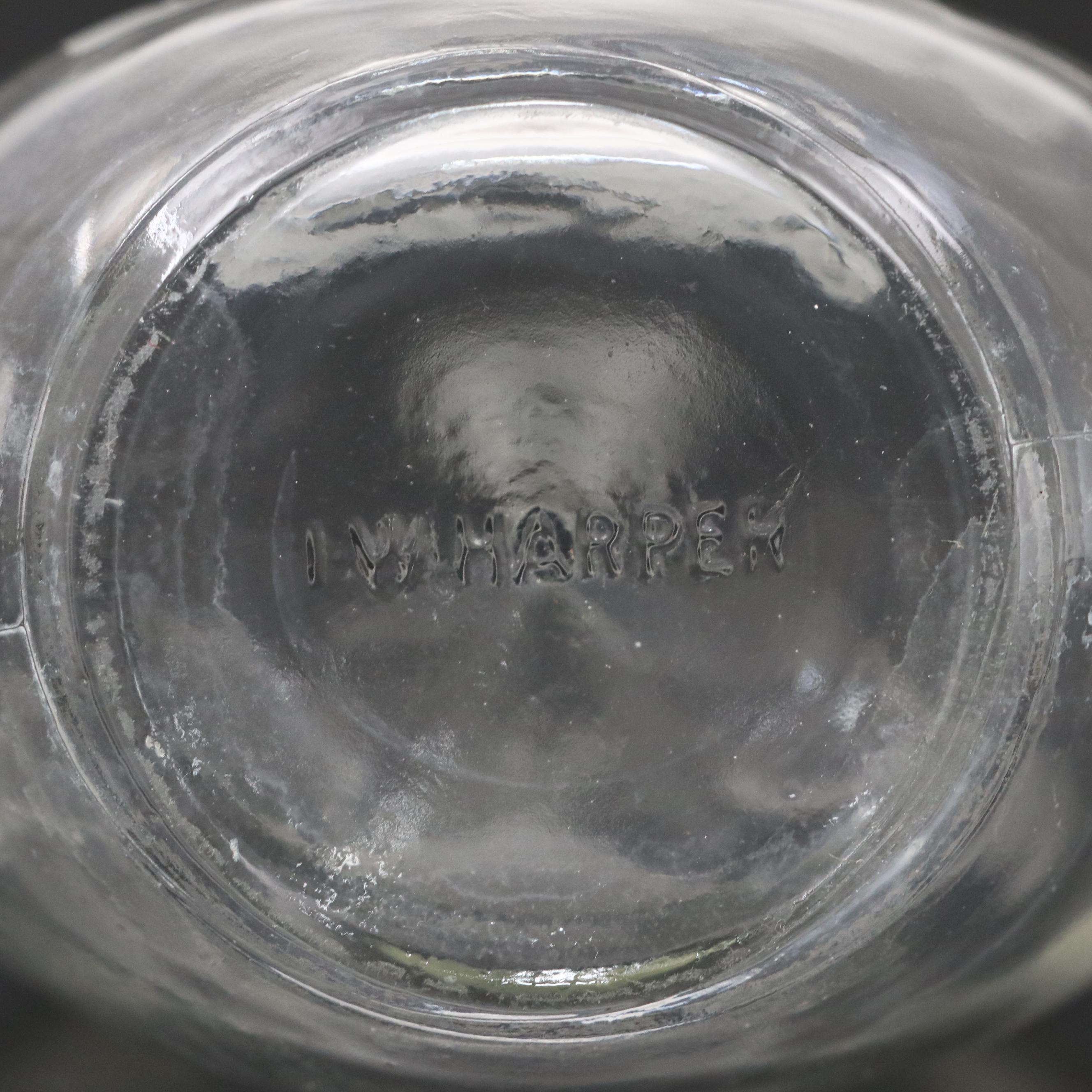 I. W. Harper Glass Decanter with Silver Plate Tray and Coupe Champagne Glasses